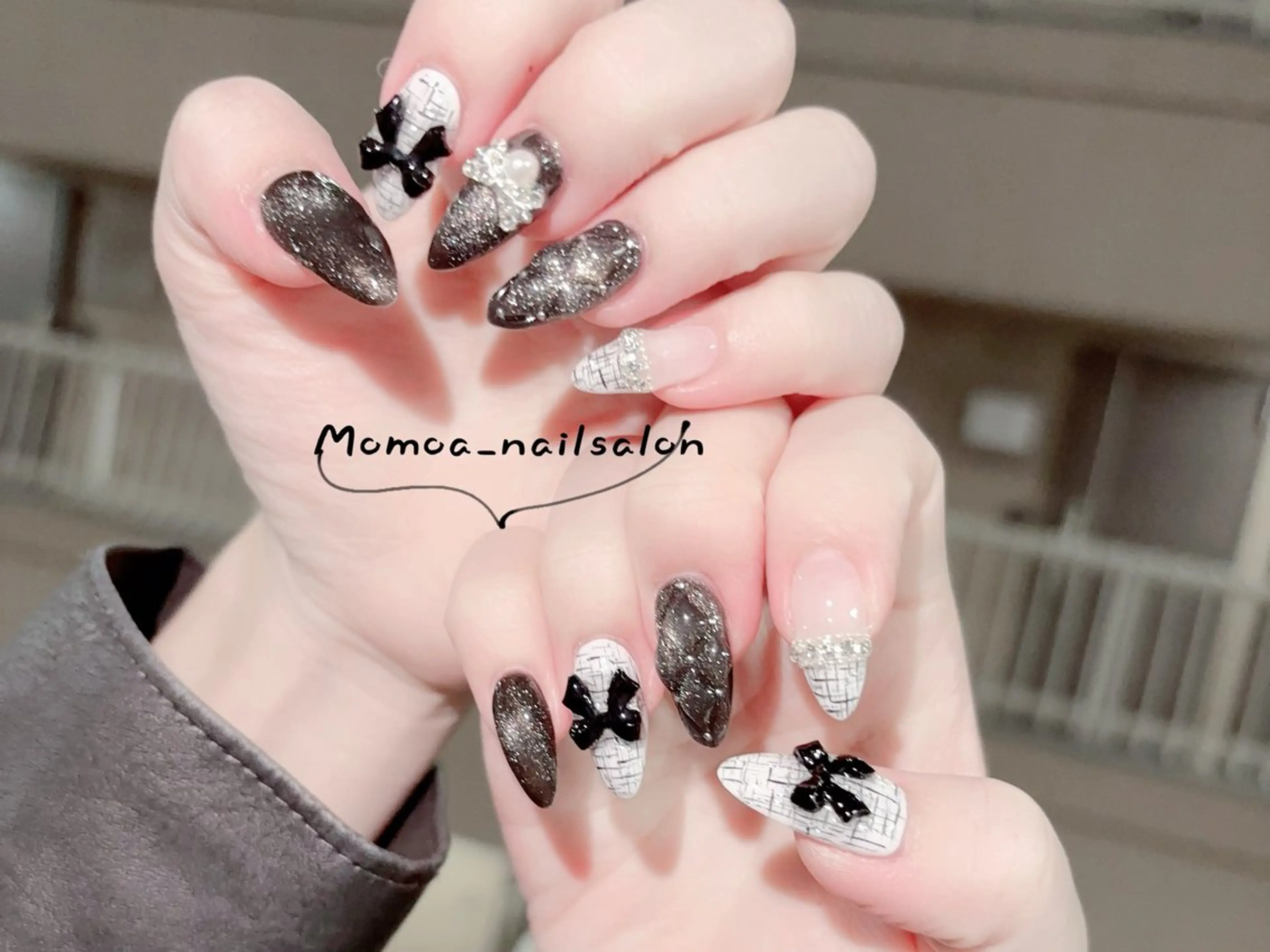 ネイル ハロウィン キラキラネイル 韓国ネイル スカルプネイル ハンドネイル MoMoA Nail ネイル長さ出し専門店のネイルデザイン