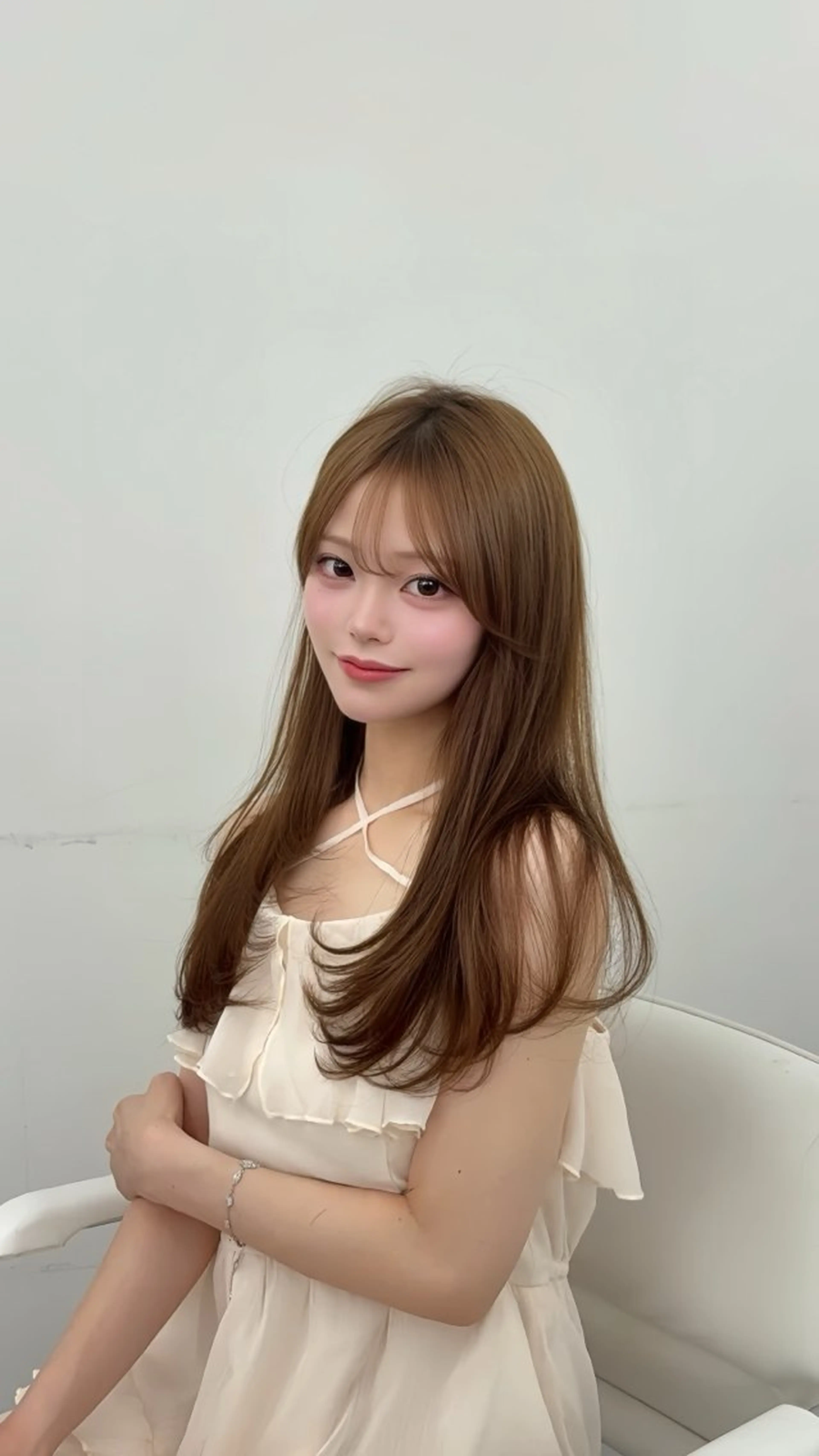 ロング カラー 小顔カット カット ヘアカラー トリートメント 韓国ヘア/レイヤー/ 顔まわり足立遥奈のヘアスタイル