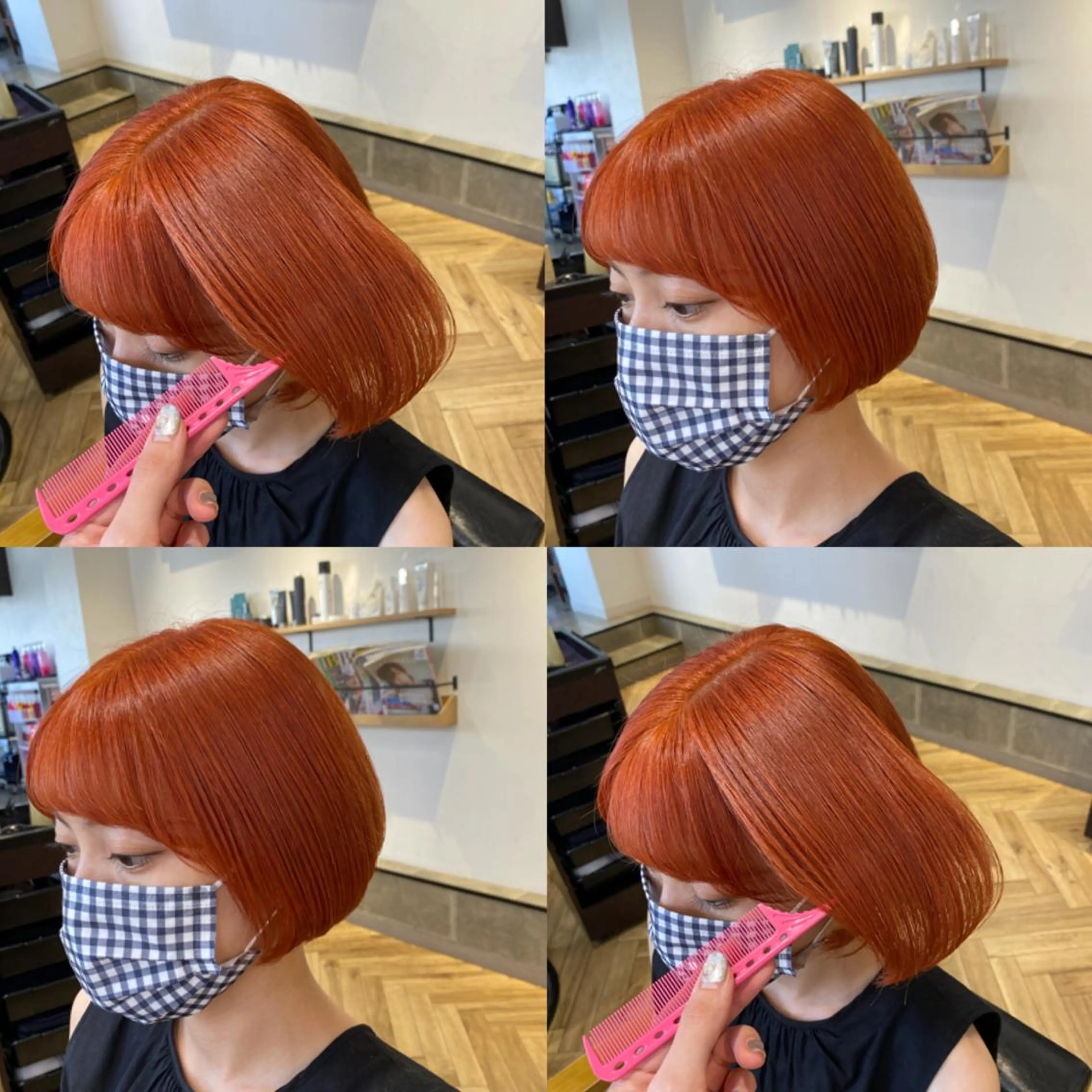 ショート カラー ブリーチ オレンジ 艶カラー/韓国顔周り 🎀mamiのヘアスタイル