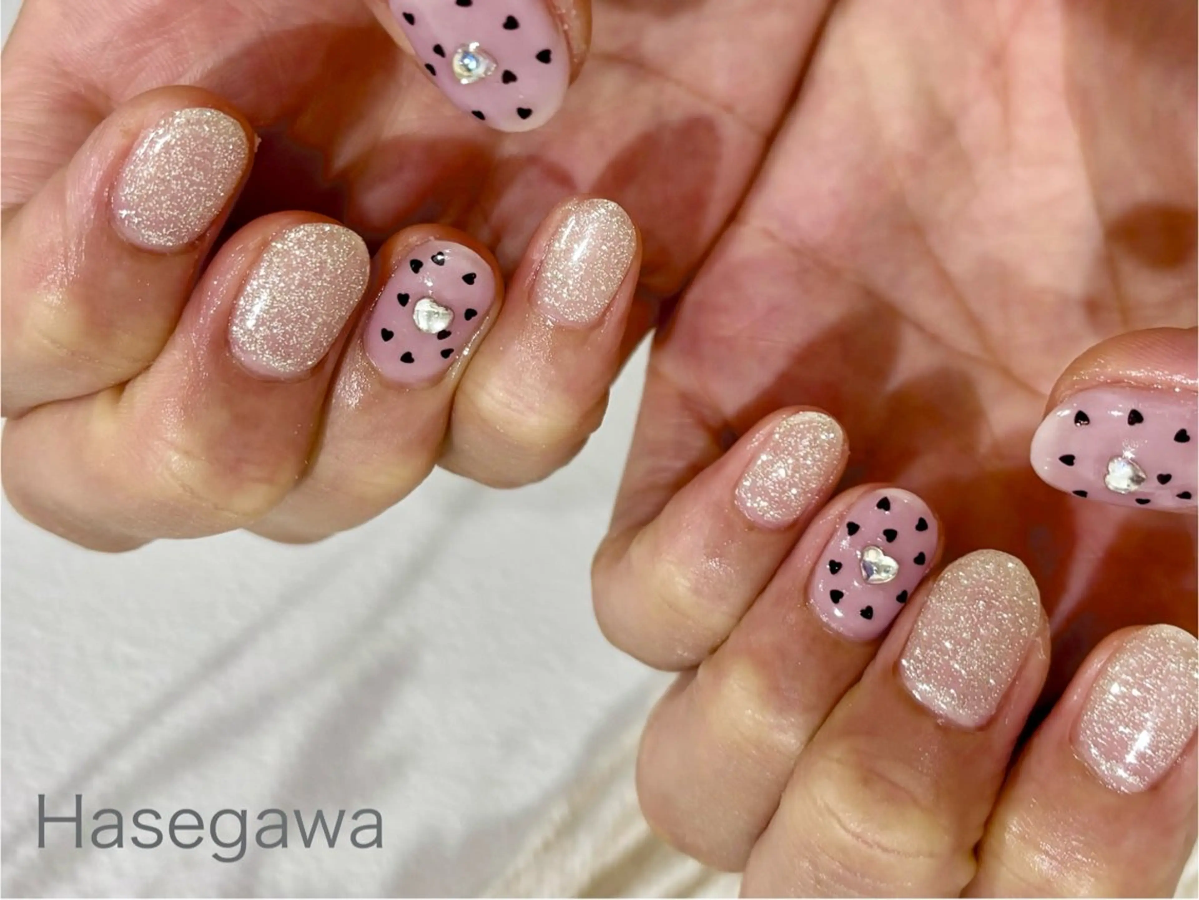 ネイル ハート ストーンネイル ハンドネイル DROP所属・DROP 長谷川のネイルデザイン
