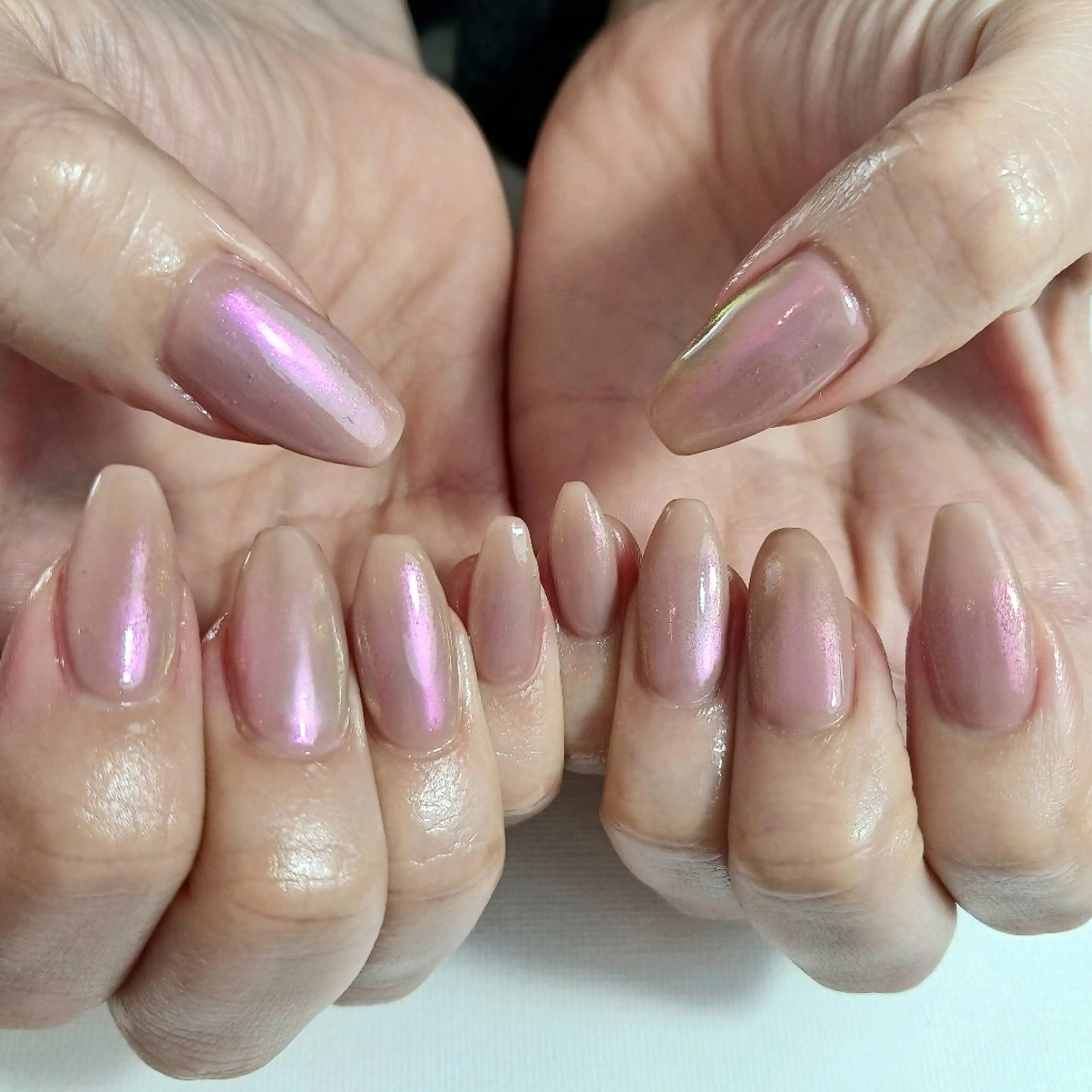 ネイル オーロラネイル ジェルネイル 持ち込み ワンカラーネイル ピンク ハンドネイル owlnail /持込みデザイン専門のネイルデザイン