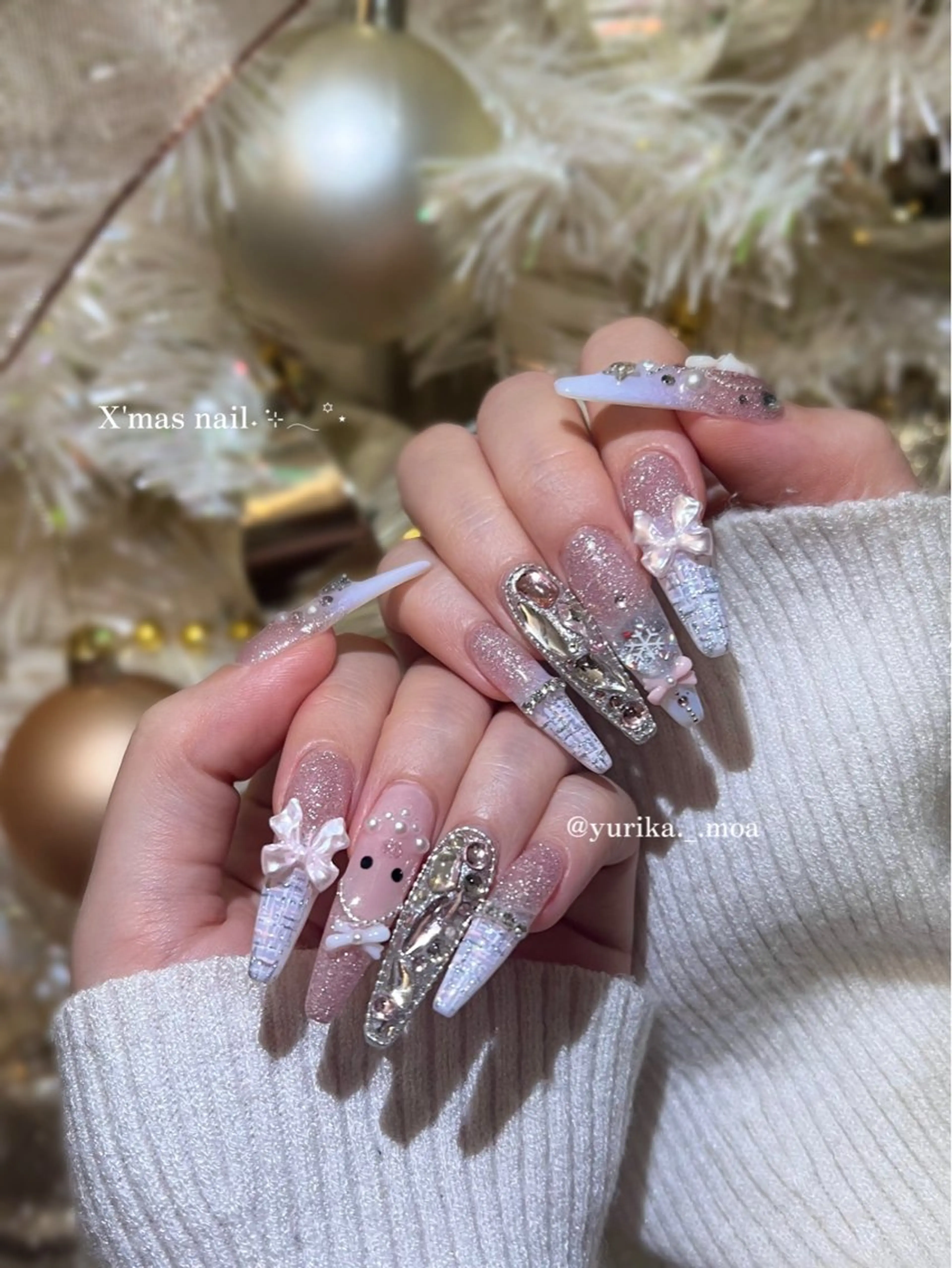 ネイル 持ち込み スカルプネイル ストーンネイル nailsalon Moa【モア】所属・yurika 🌷.*･ﾟのネイルデザイン