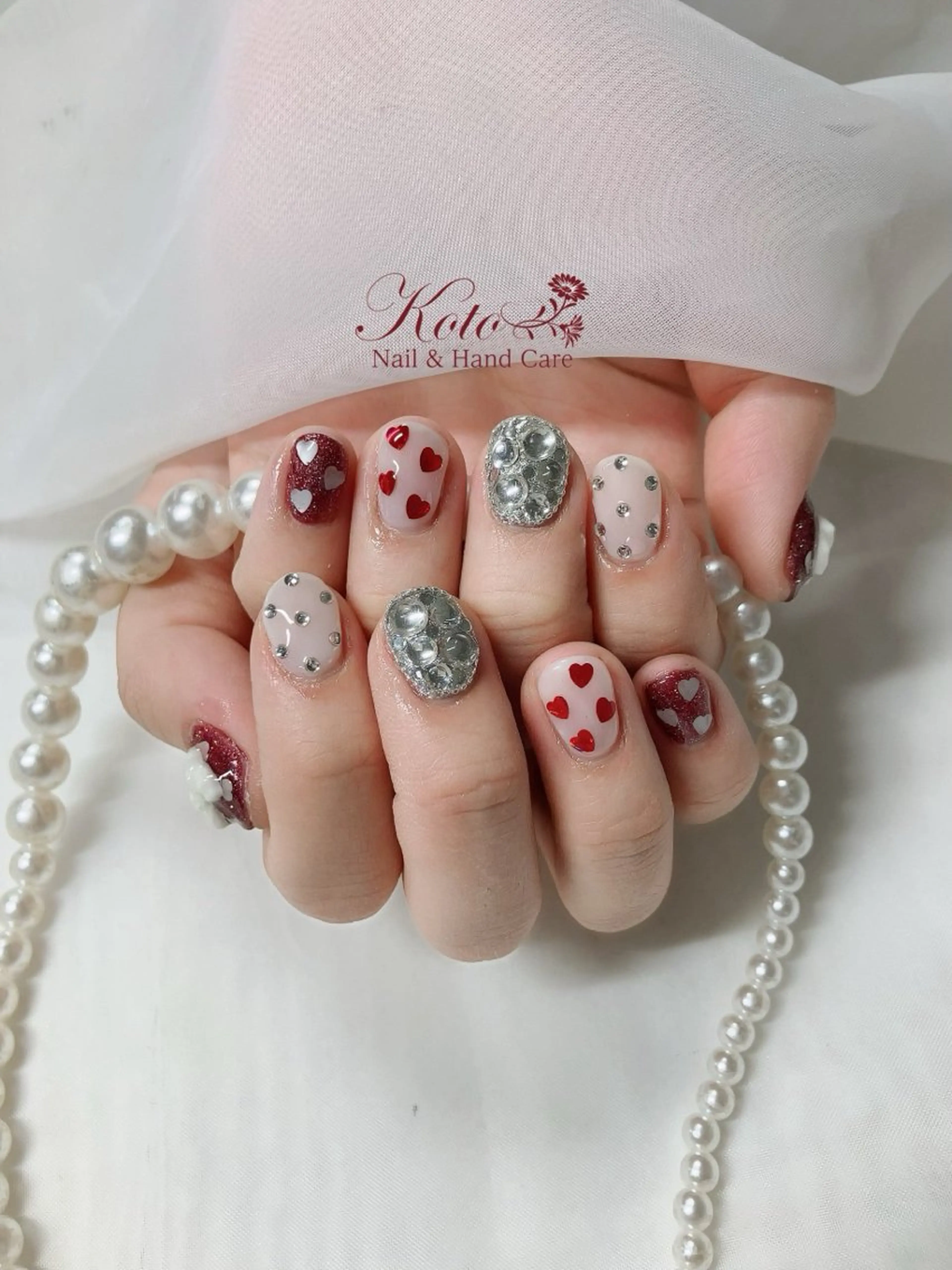 ネイル 長さ出し ジェルネイル ハート 持ち込み ニュアンスネイル ハンドネイル Nail Salon KOTOのネイルデザイン