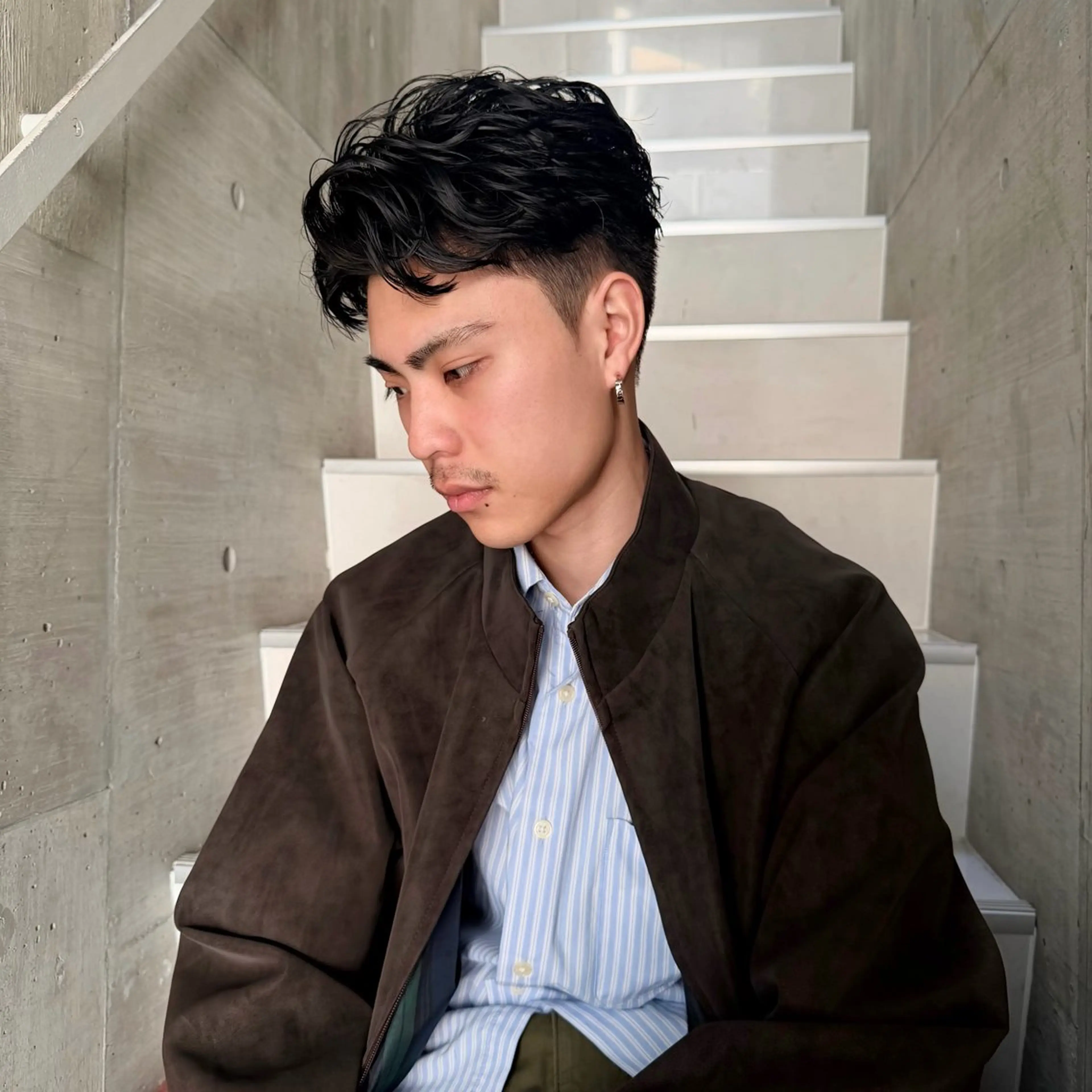 パーマ メンズ メンズパーマ 七三 カット パーマ トリートメント メンズ特化/パーマ/ メッシュ/竜成のヘアスタイル