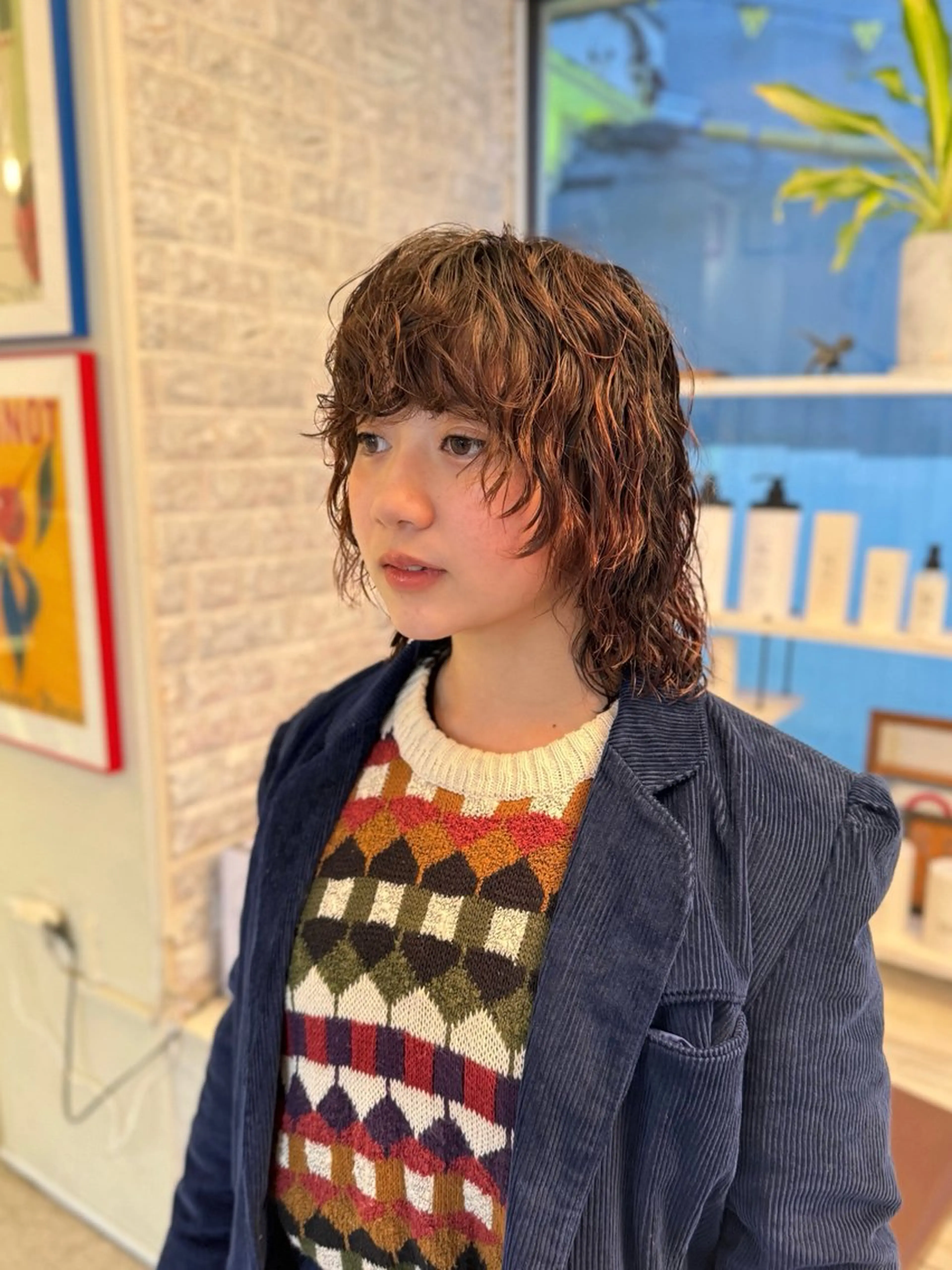 ミディアム パーマ ウルフレイヤー エクステ/kokiのヘアスタイル