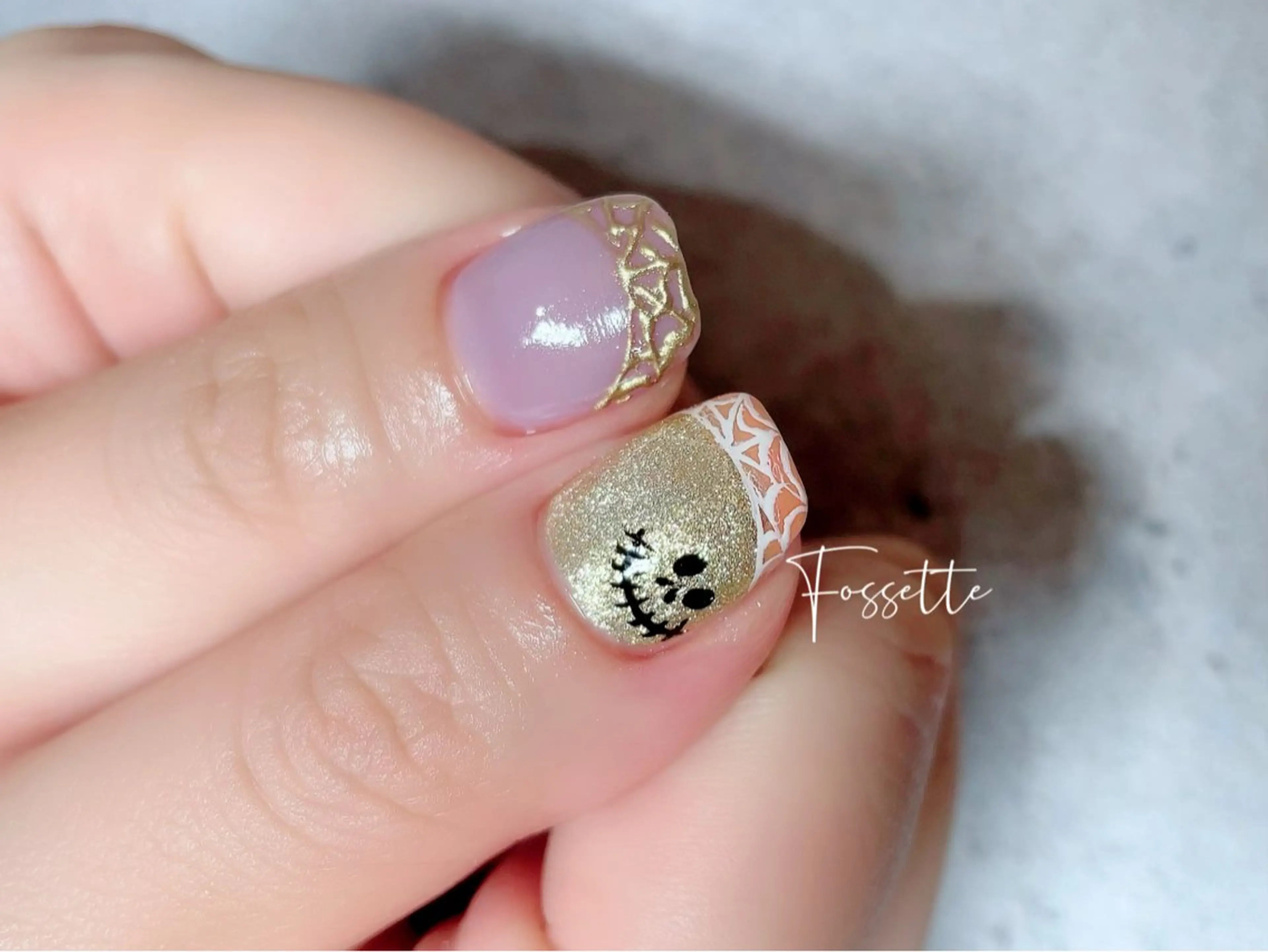 ネイル ハロウィン キラキラネイル ミラーネイル ニュアンスネイル nailsalon Fossetteのネイルデザイン