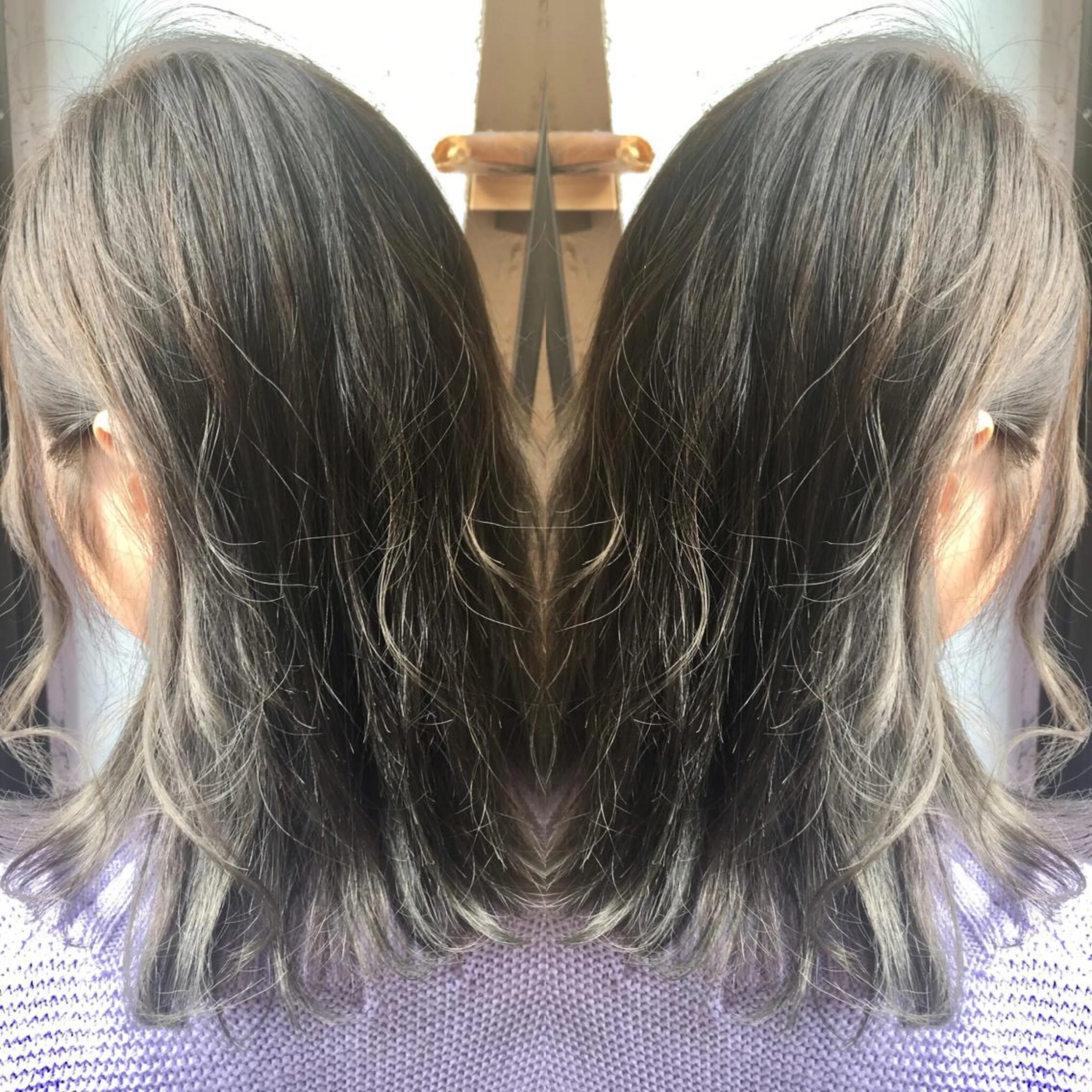 ミディアム カラー バレイヤージュ ブリーチ ケアブリーチ グレージュ ハイライトカラー カット ヘアカラー トリートメント 💈平島 拓也💈のヘアスタイル