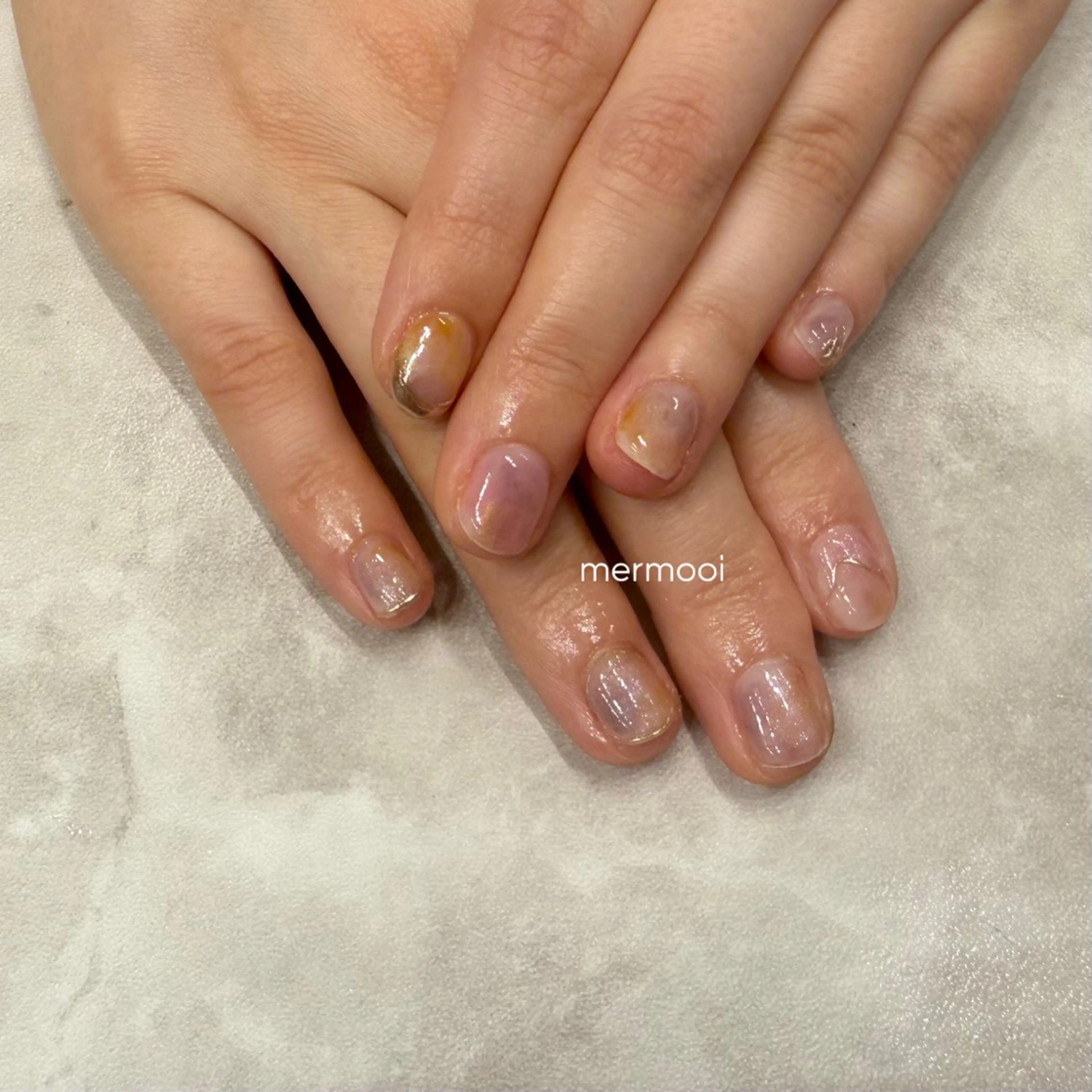 ネイル クリアネイル 大理石ネイル(マーブル) ショートネイル ハンドネイル mermooi所属・melumooi nailのネイルデザイン