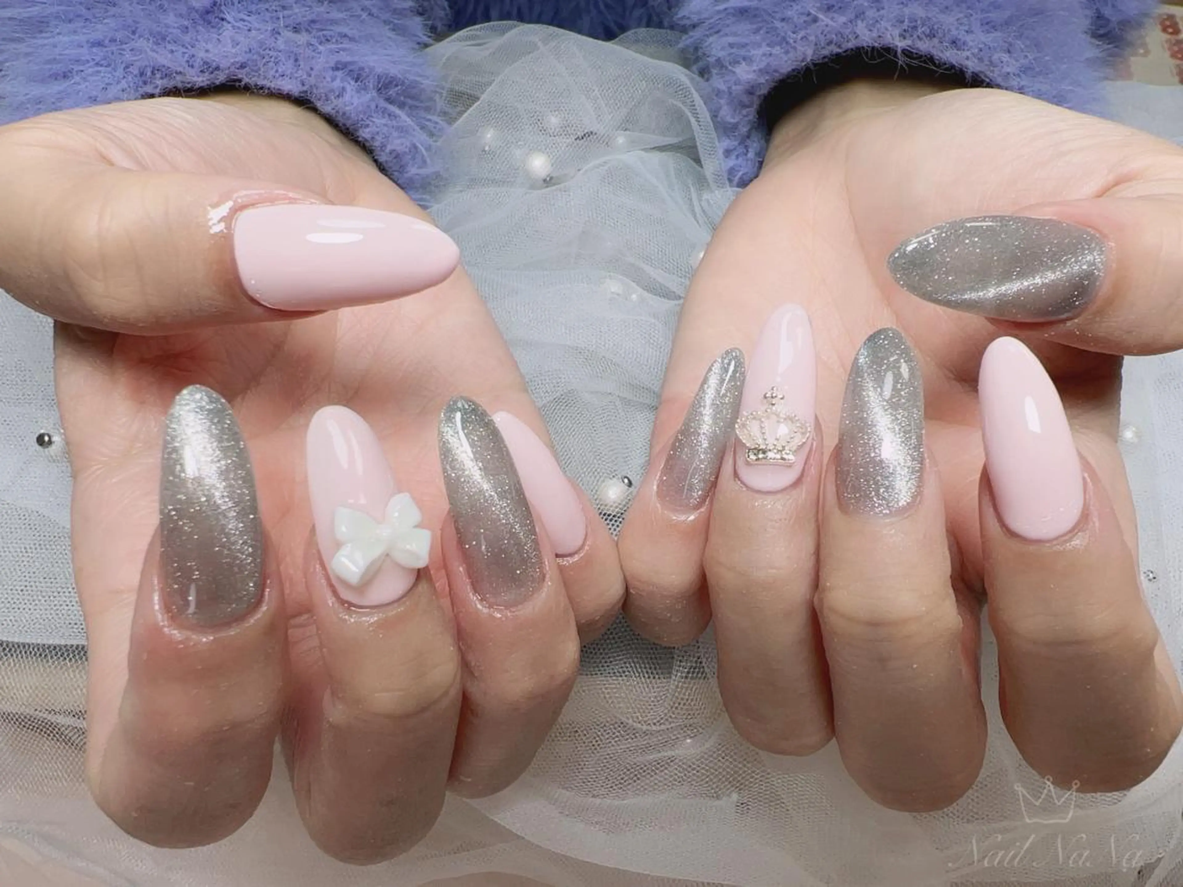 ロング カラー ネイル リボン ハンドネイル Nail NaNaのネイルデザイン