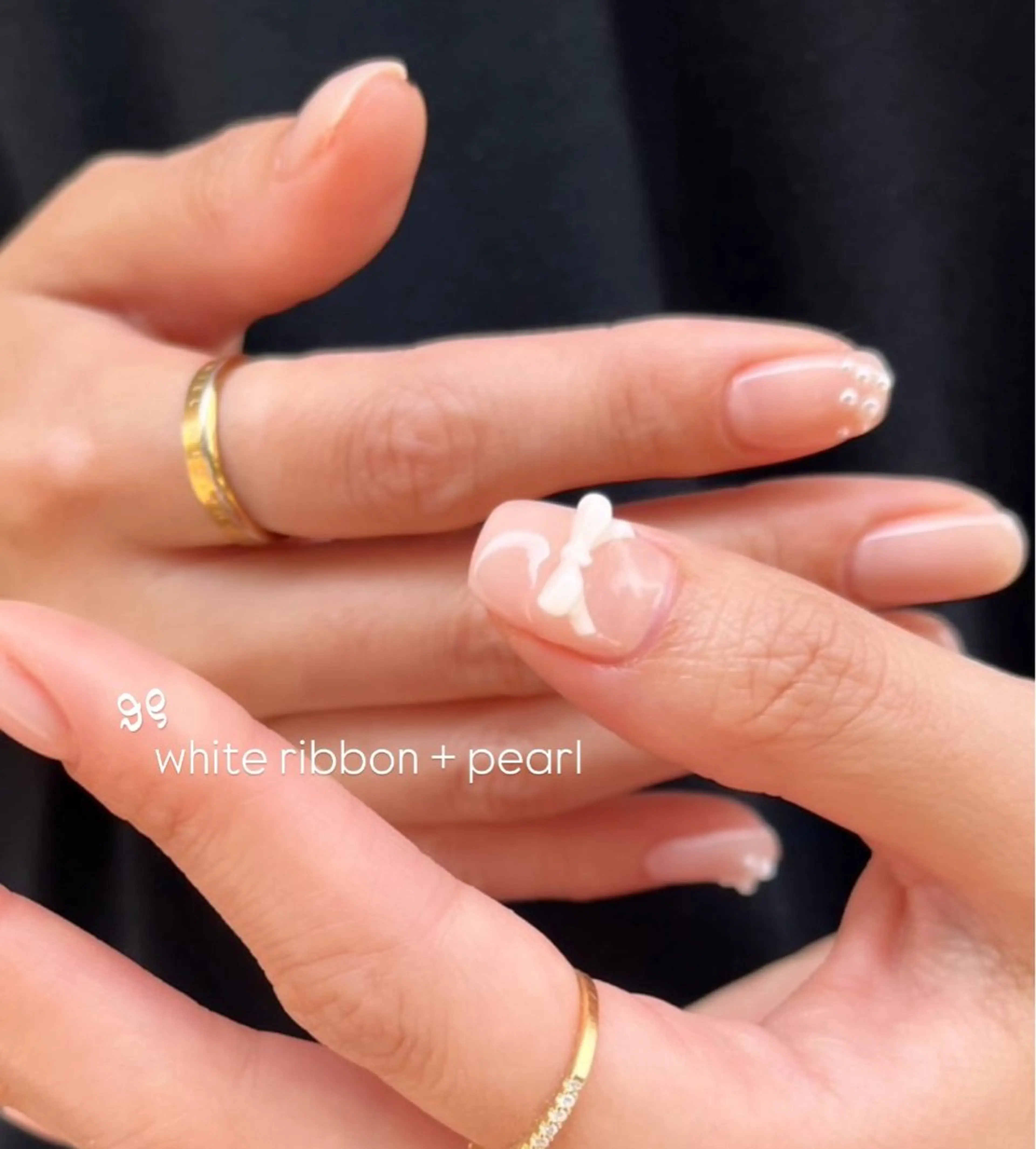 ネイル リボン ストーンネイル ハンドネイル Ballie/ Mizukiのネイルデザイン