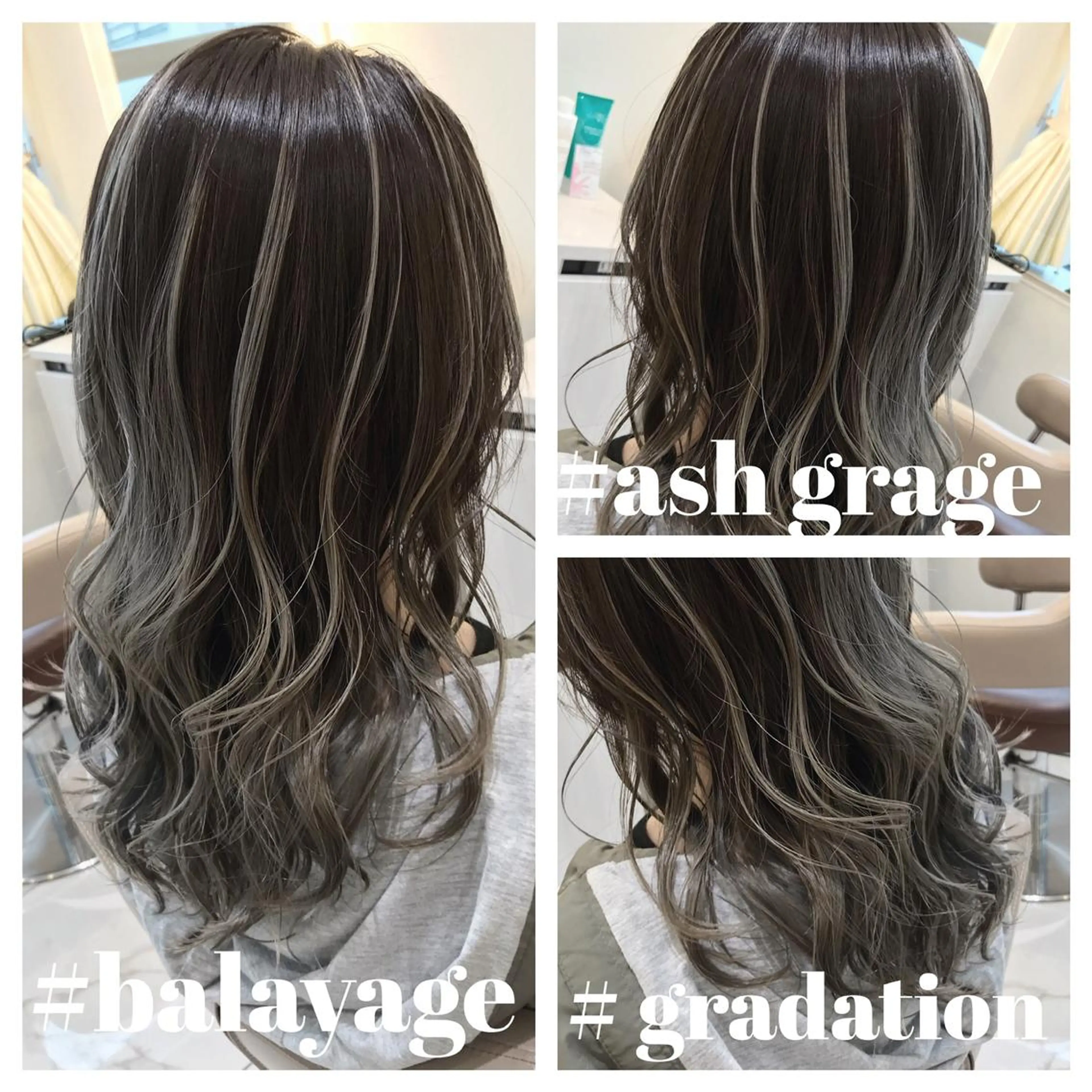 セミロング カラー アッシュ アッシュグレー アッシュグレージュ バレイヤージュ グレージュ カット ヘアカラー 山崎俊輔/髪質改善 /バレイヤージュのヘアスタイル