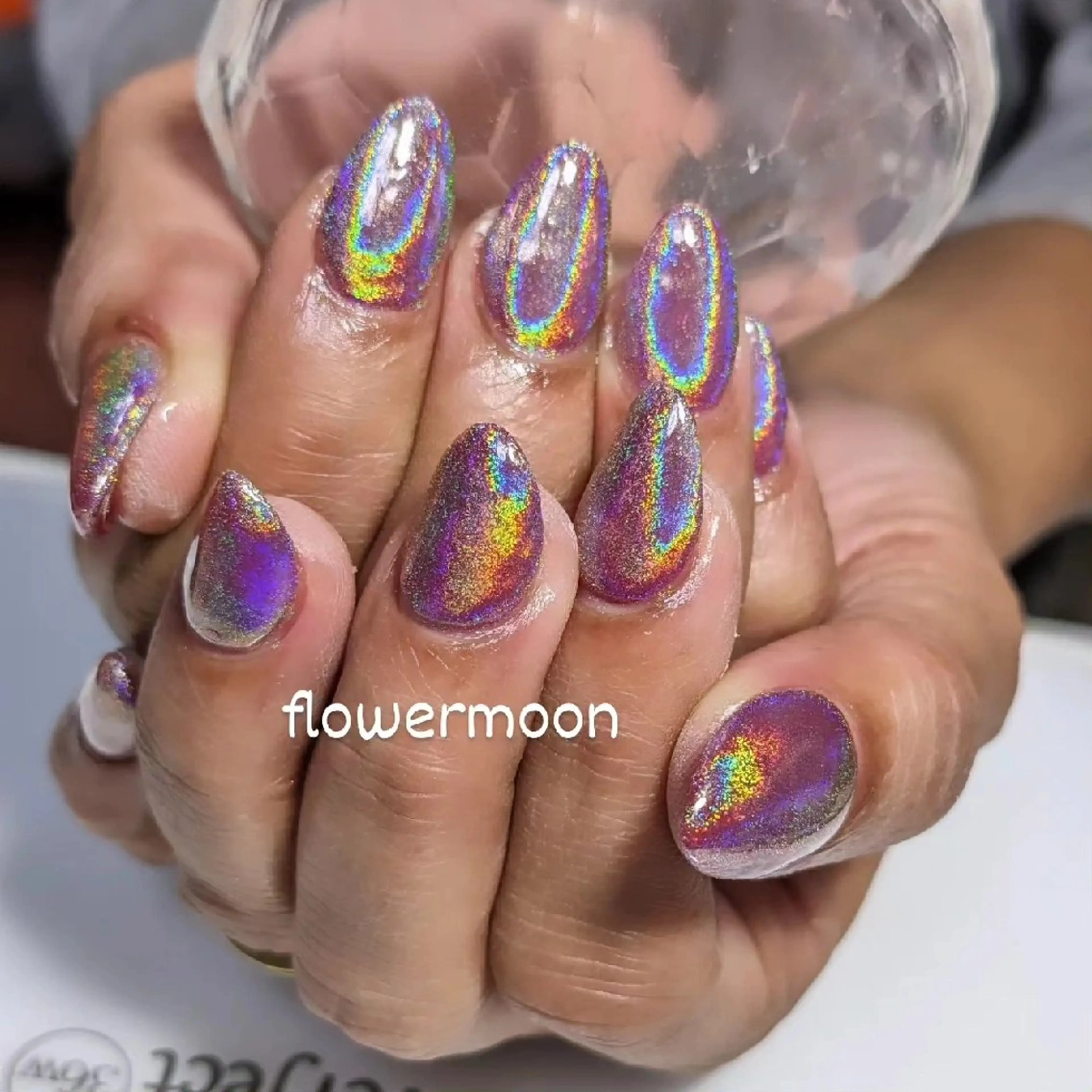 ネイル ミラーネイル フラワー ムーンのネイルデザイン