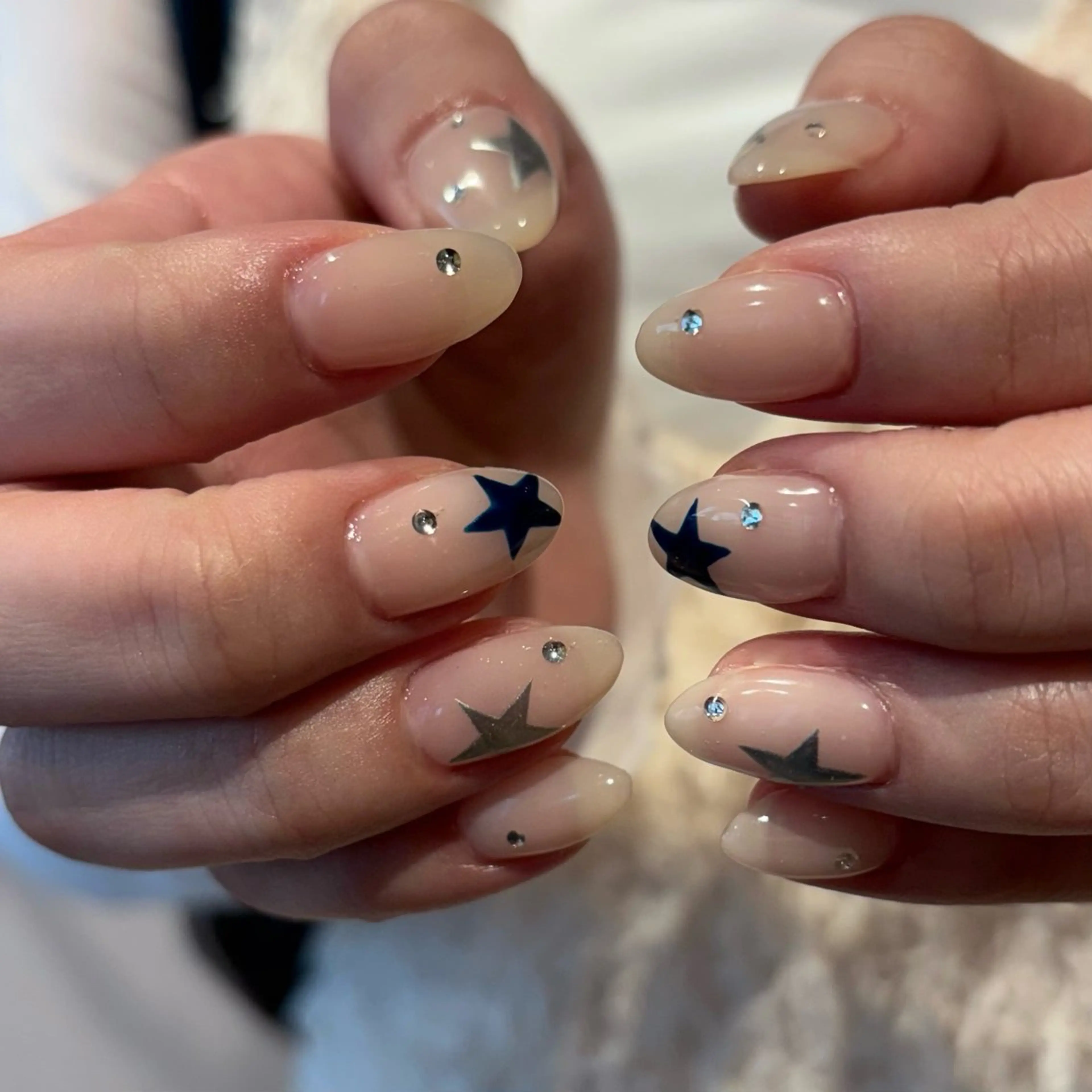 ネイル ネイビー シルバー シンプルネイル ハンドネイル Bianca名駅店 安田のネイルデザイン