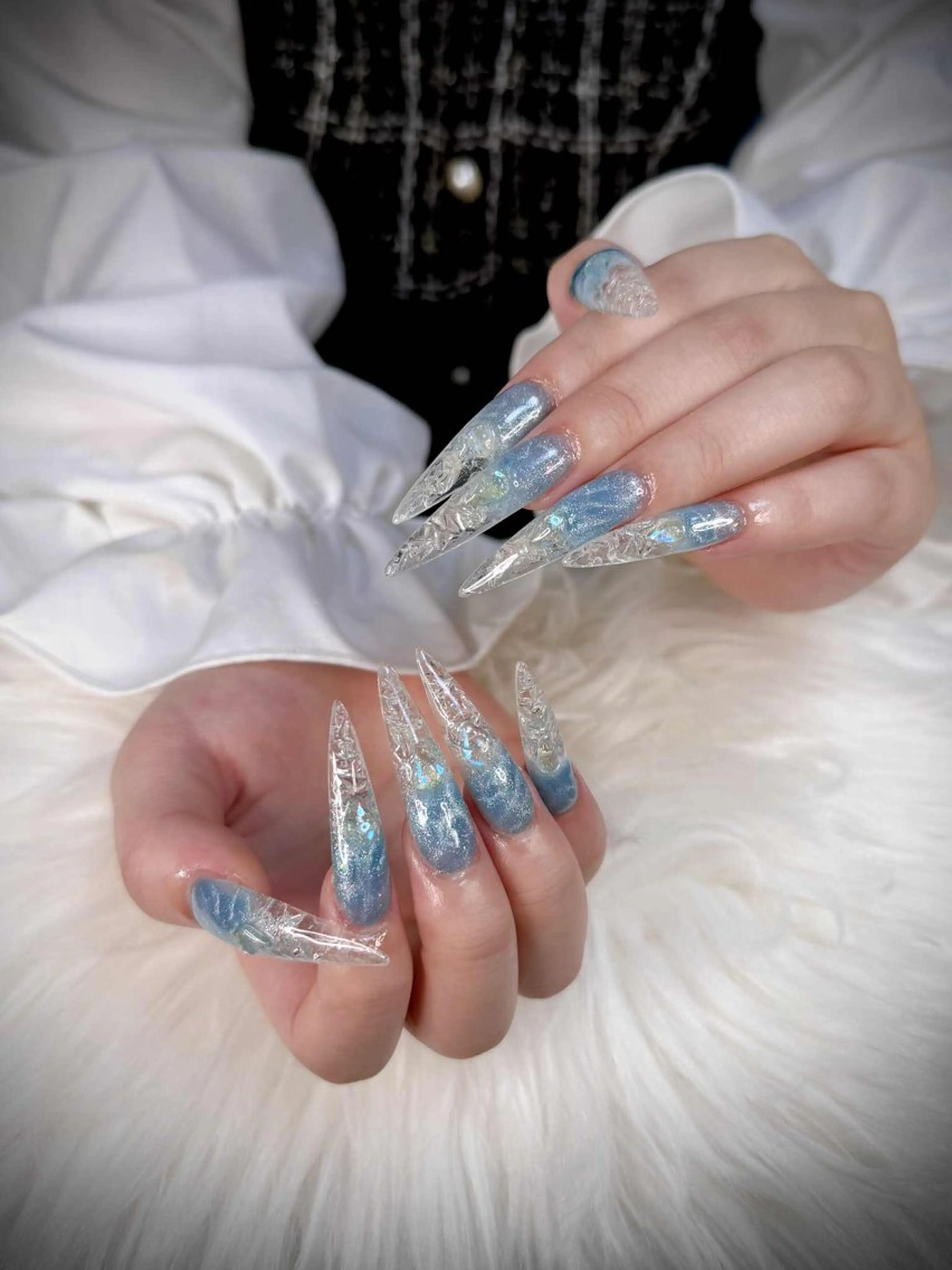 ネイル アートネイル オーロラネイル チークネイル 長さ出し フットネイル Noiranail_ studio川越西口のネイルデザイン