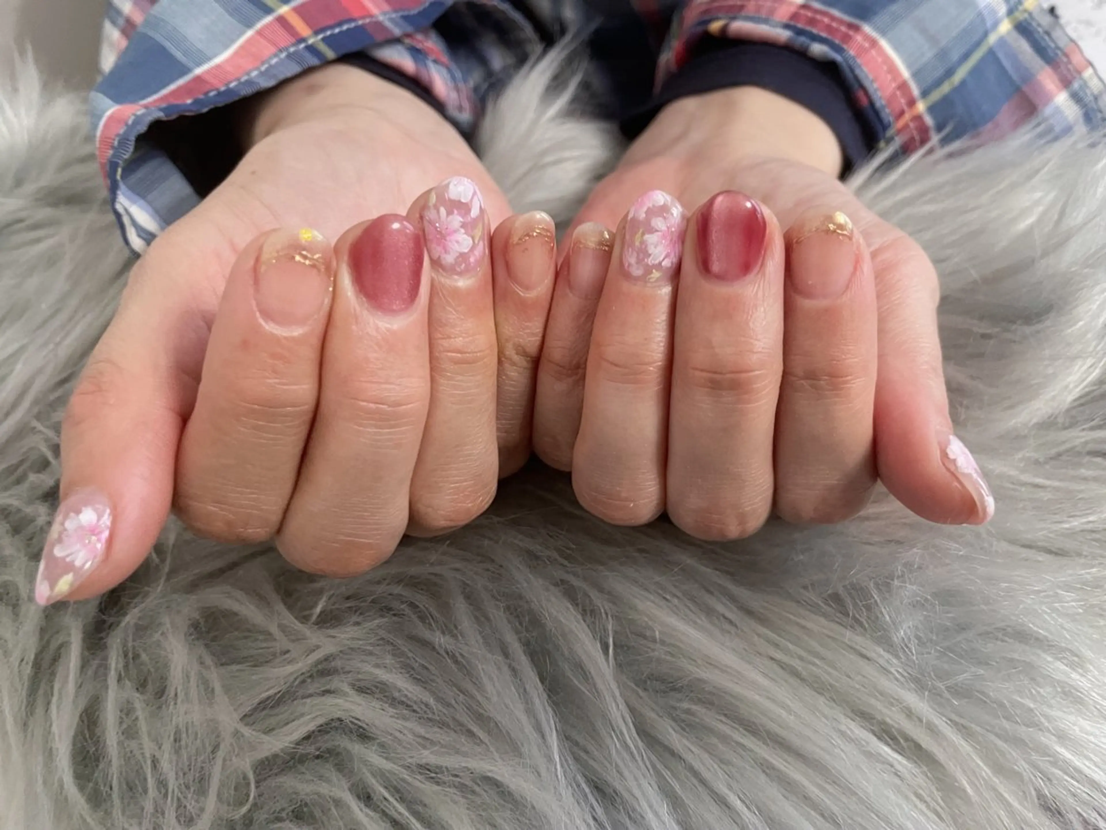 ネイル 桜ネイル フレンチネイル ジェルネイル マグネットネイル オフィスネイル ハンドネイル BLANCEnail所属・BLANCnail yuuのネイルデザイン