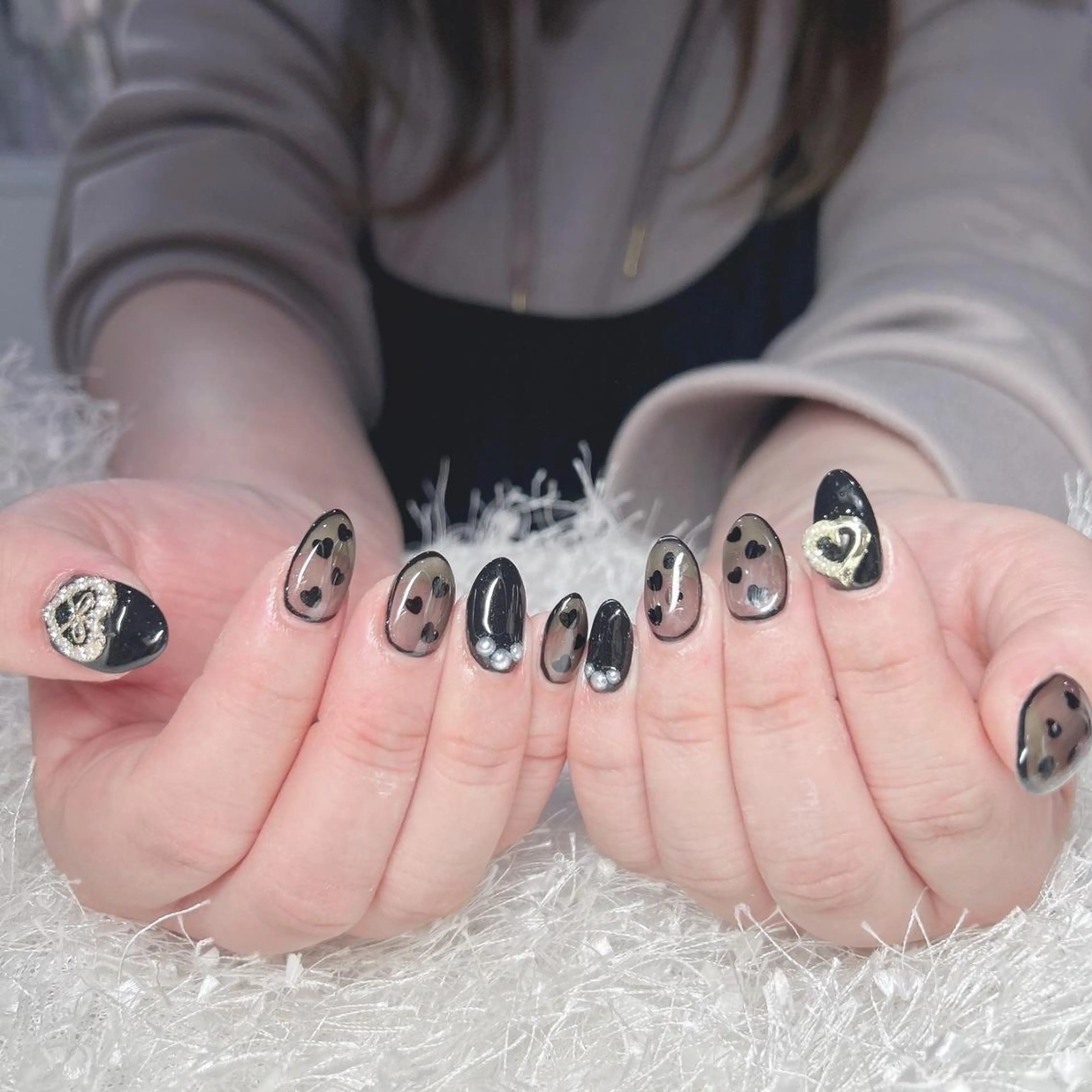 ネイル 長さ出し フレンチネイル ジェルネイル グラデーション ハート ハンドネイル Nail&eye Belire 新宿のネイルデザイン