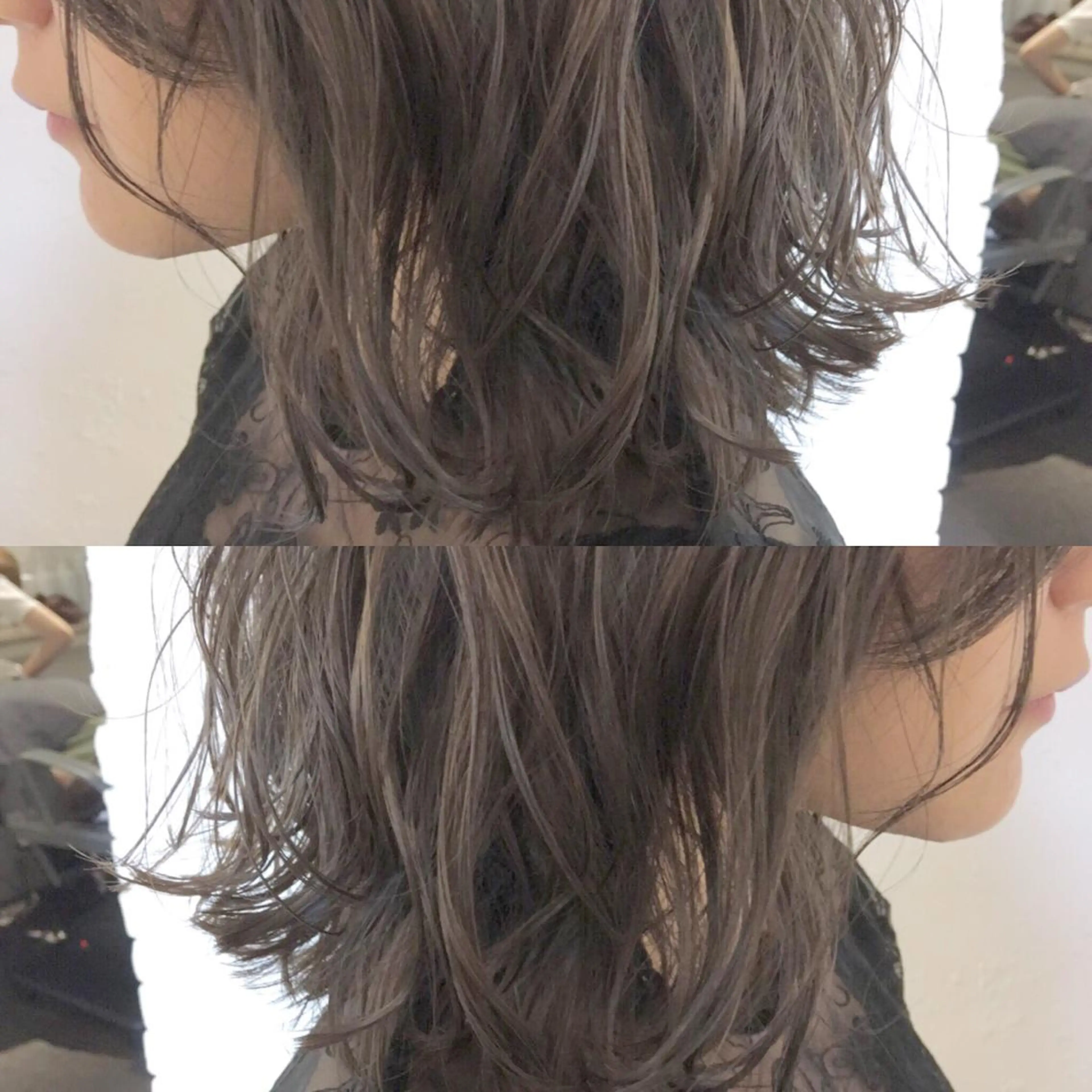 ミディアム カラー パーマ ヘアアレンジ グレージュ エグチ アキラのヘアスタイル