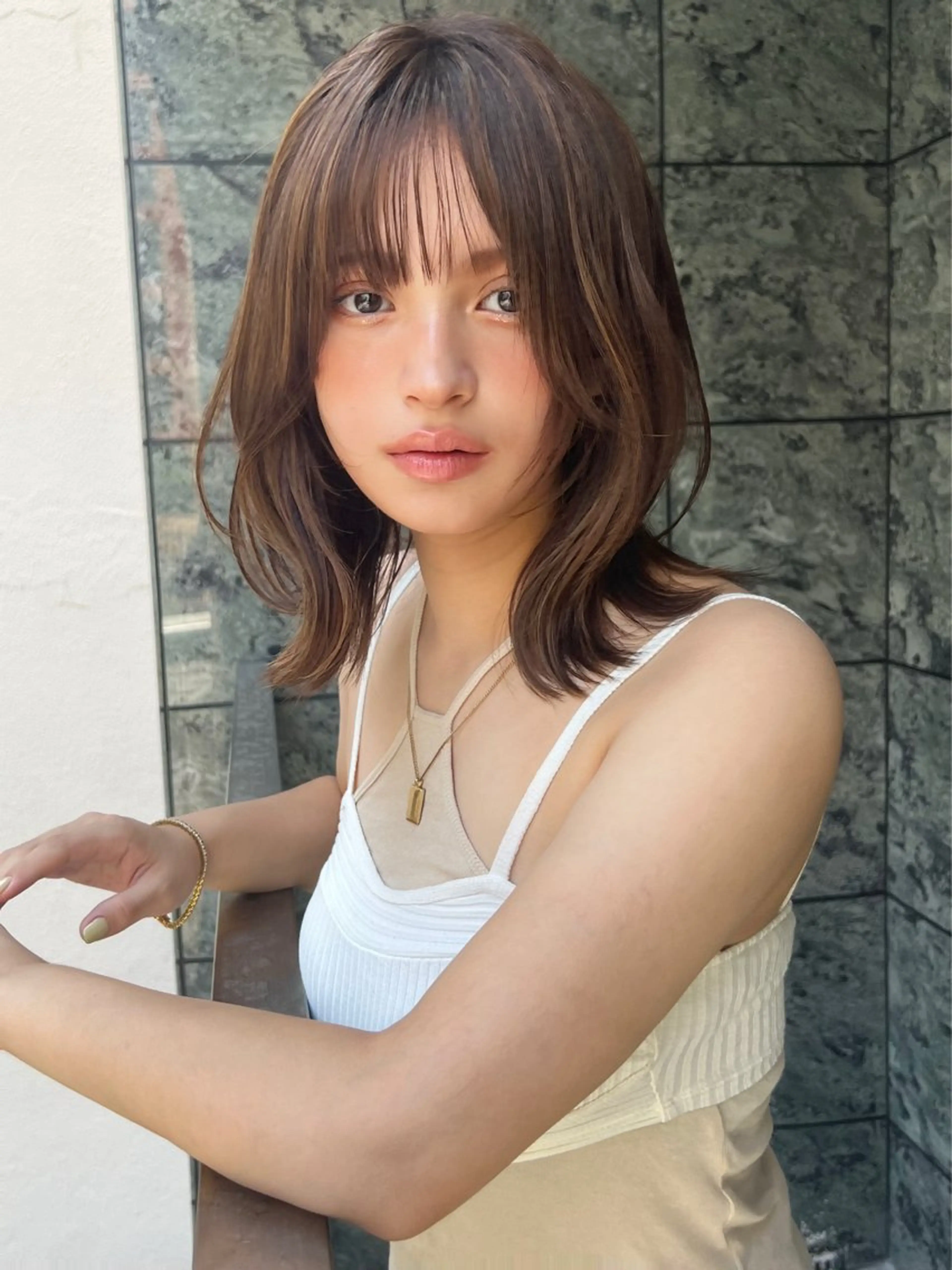 ミディアム カラー ハイライトカラー ハイライト 似合わせカット カット ヘアカラー 小顔ボブ jilblanカホのヘアスタイル