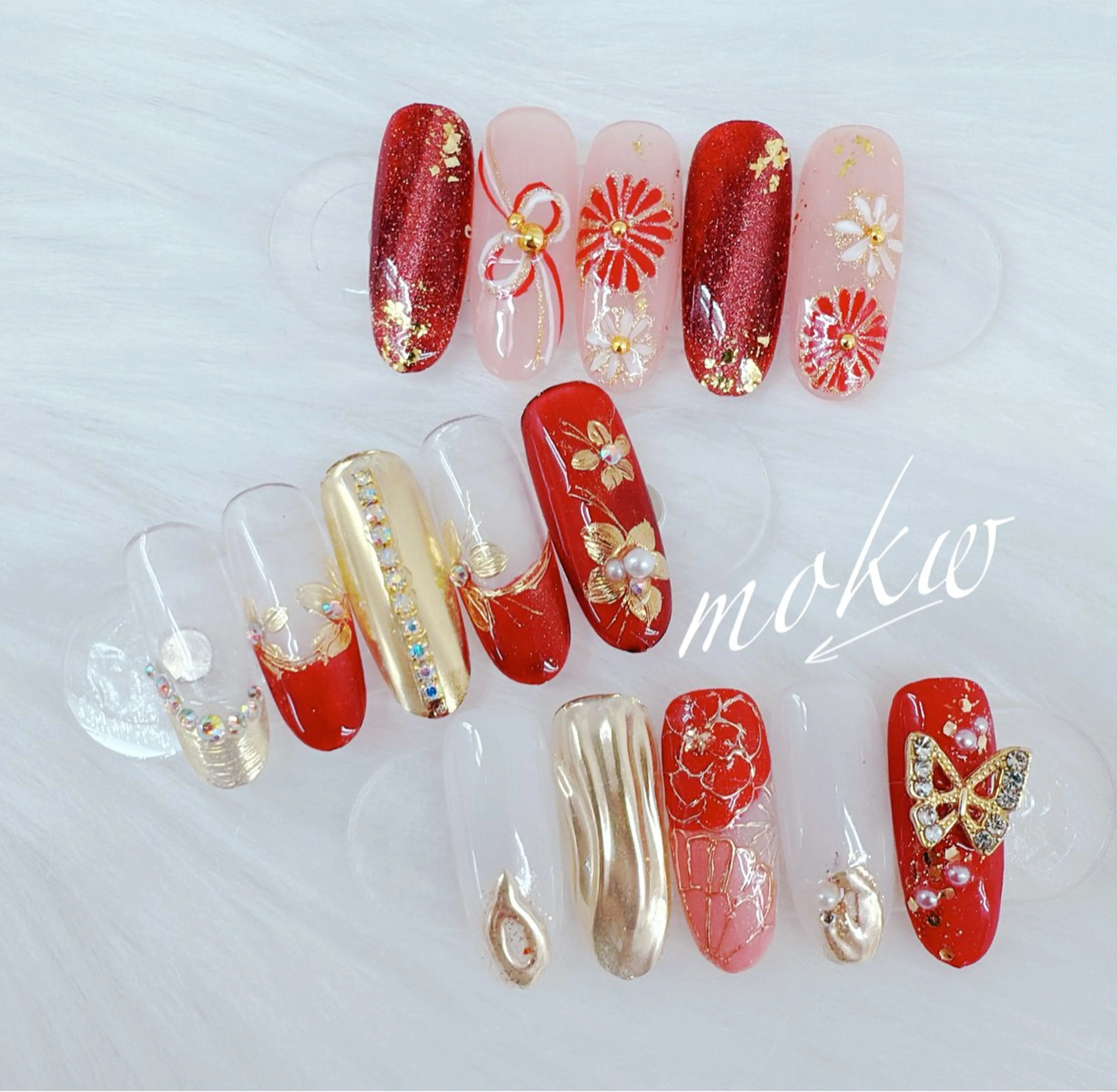 成人式、新年ネイル💅 長さ出し10本+ 店内デザインは自由に選べる🗽色変更🉑、パーツ変更🉑の写真