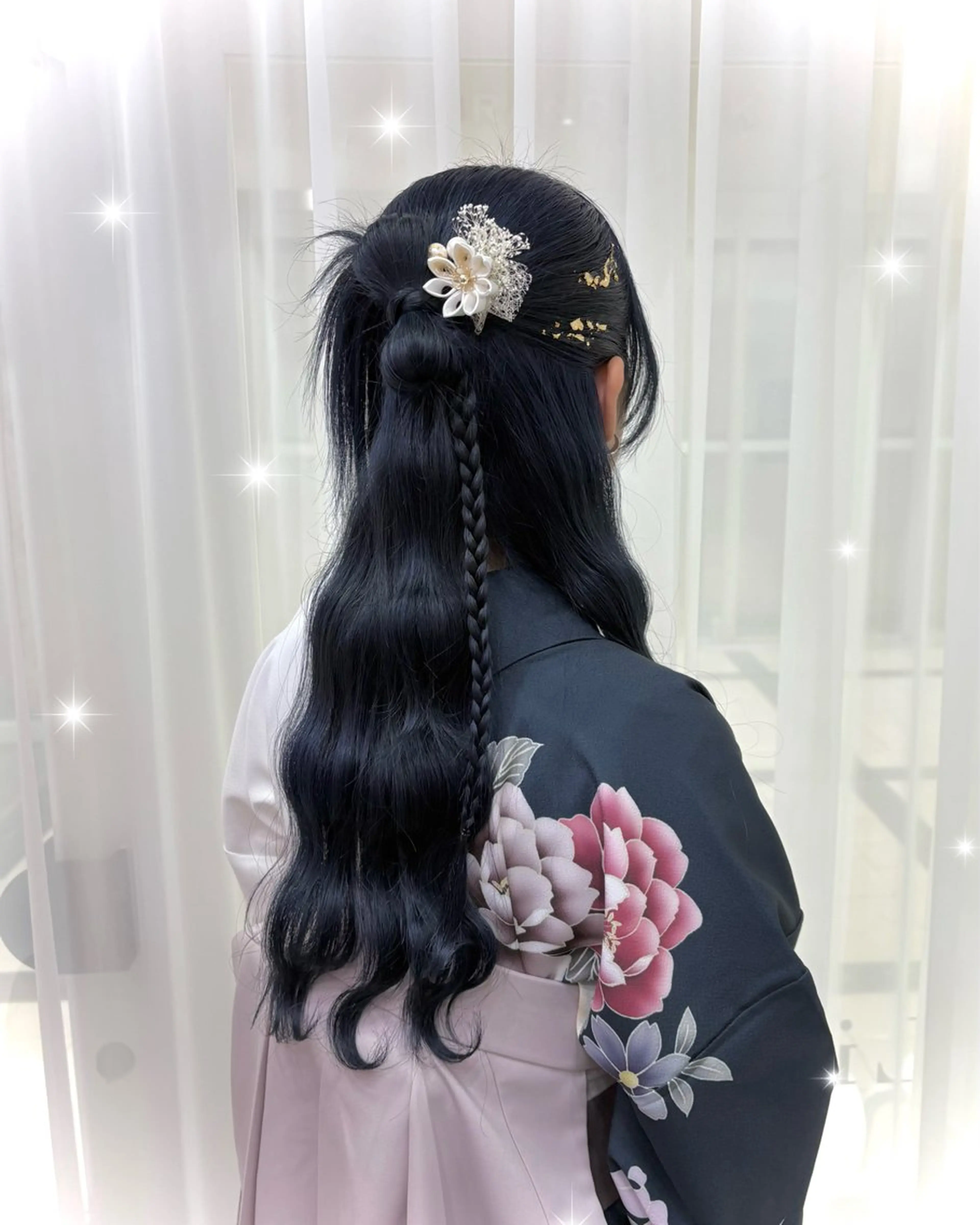 ロング ヘアアレンジ ハーフアップ 着付け lien ヒジリのヘアスタイル