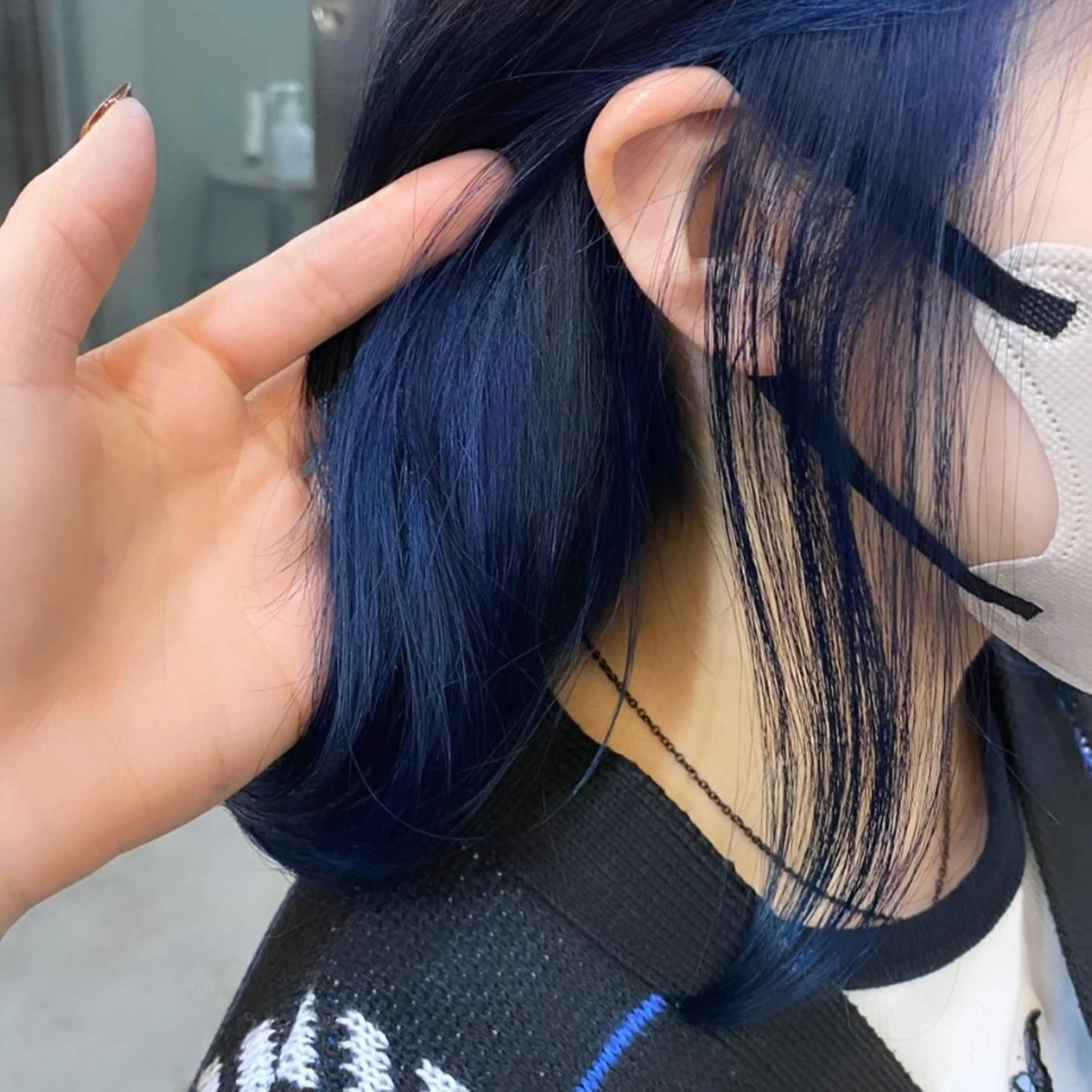 ミディアム カラー アッシュ ベージュカラー 黒髪 ブルーカラー ブルーブラック ヘアカラー トリートメント 透明感/韓国風 🤍moeka🤍のヘアスタイル