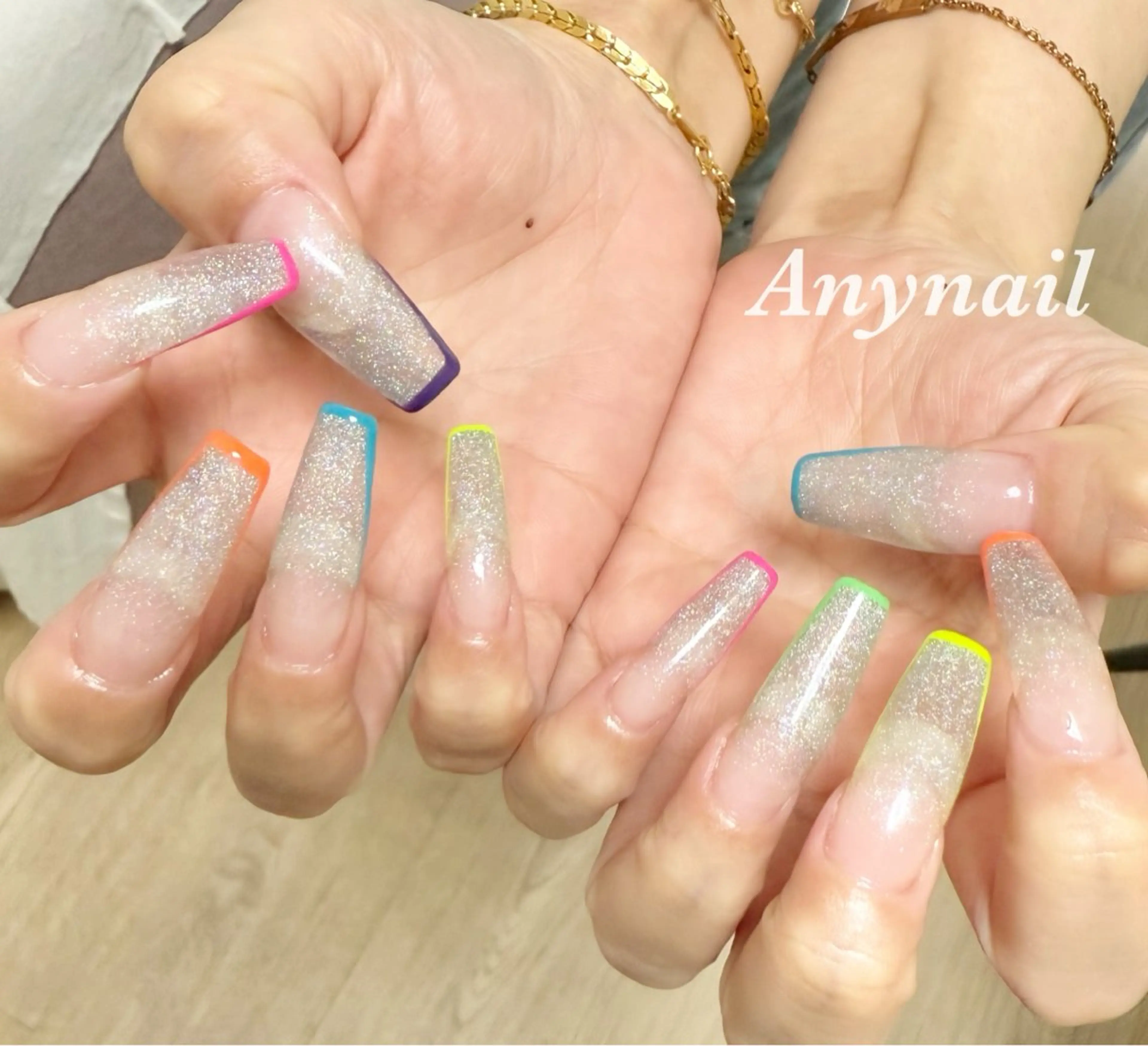 ネイル ブルー フレンチネイル グラデーション ラメ(グリッター) ラメグラデーション ハンドネイル 岩澤 恵子のネイルデザイン