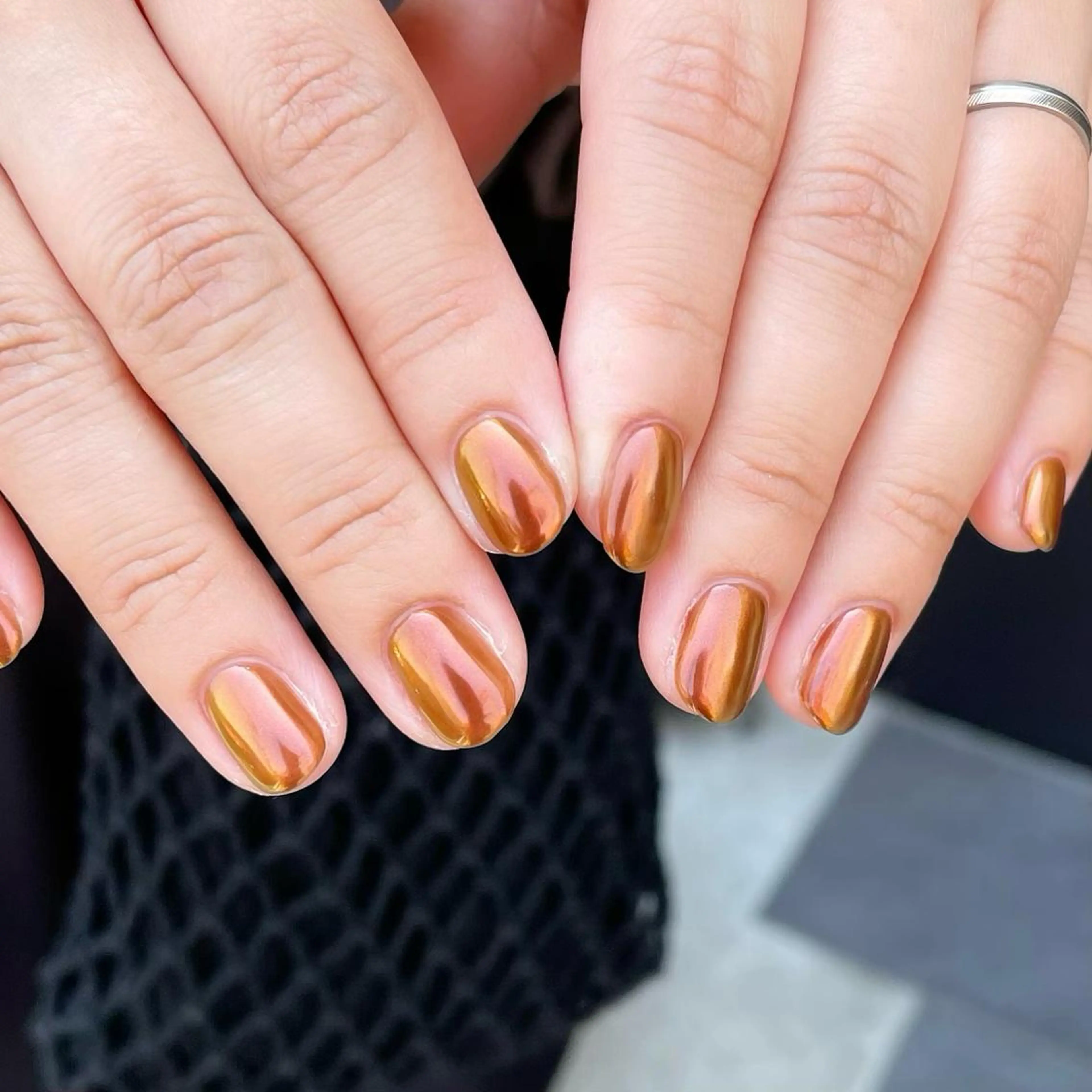 ネイル ブラウン ミラーネイル Stella nailsのネイルデザイン