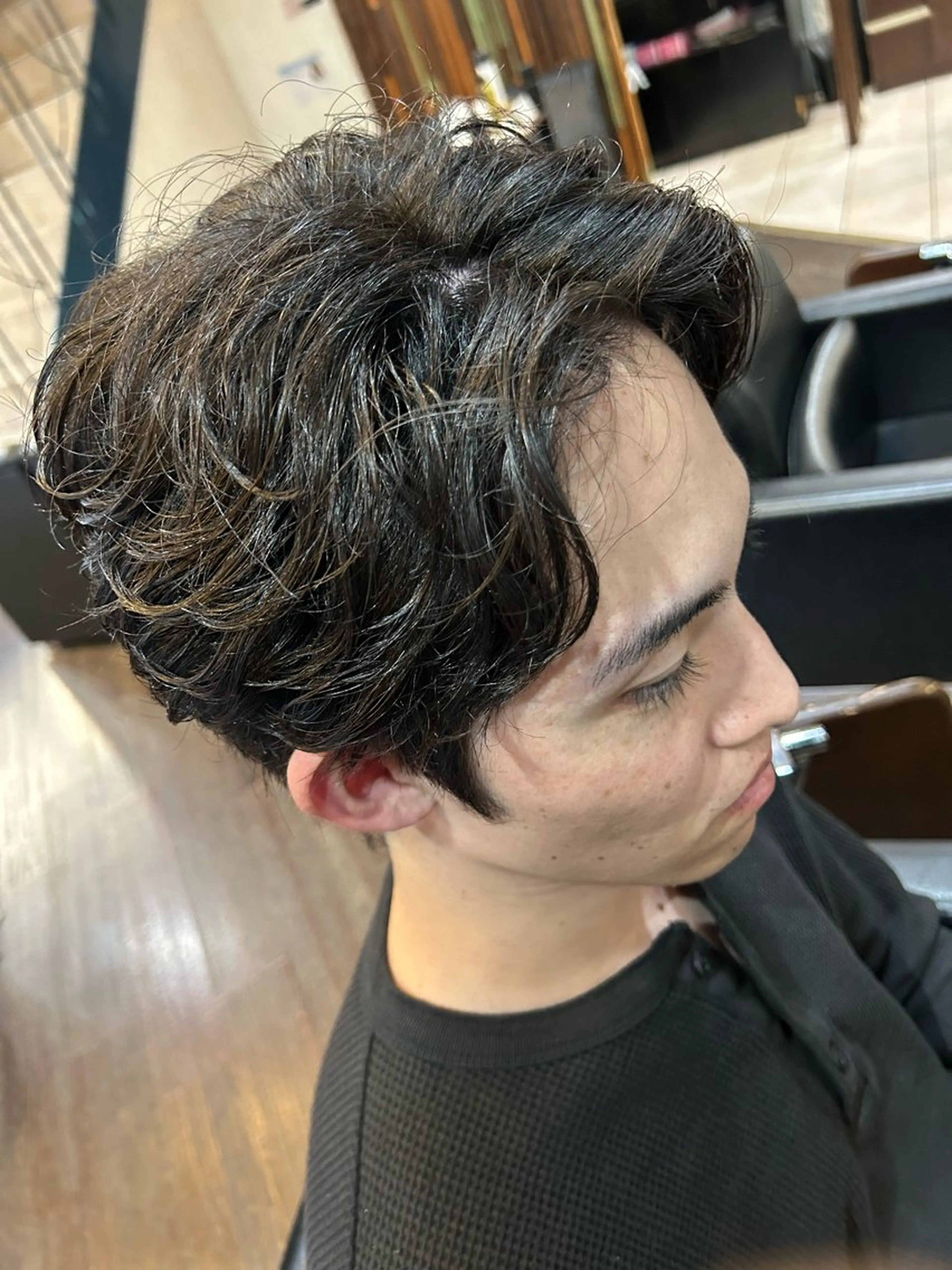 ミディアム パーマ メンズ 大阪/梅田/シャドウ パーマ/ノボリユウタのヘアスタイル