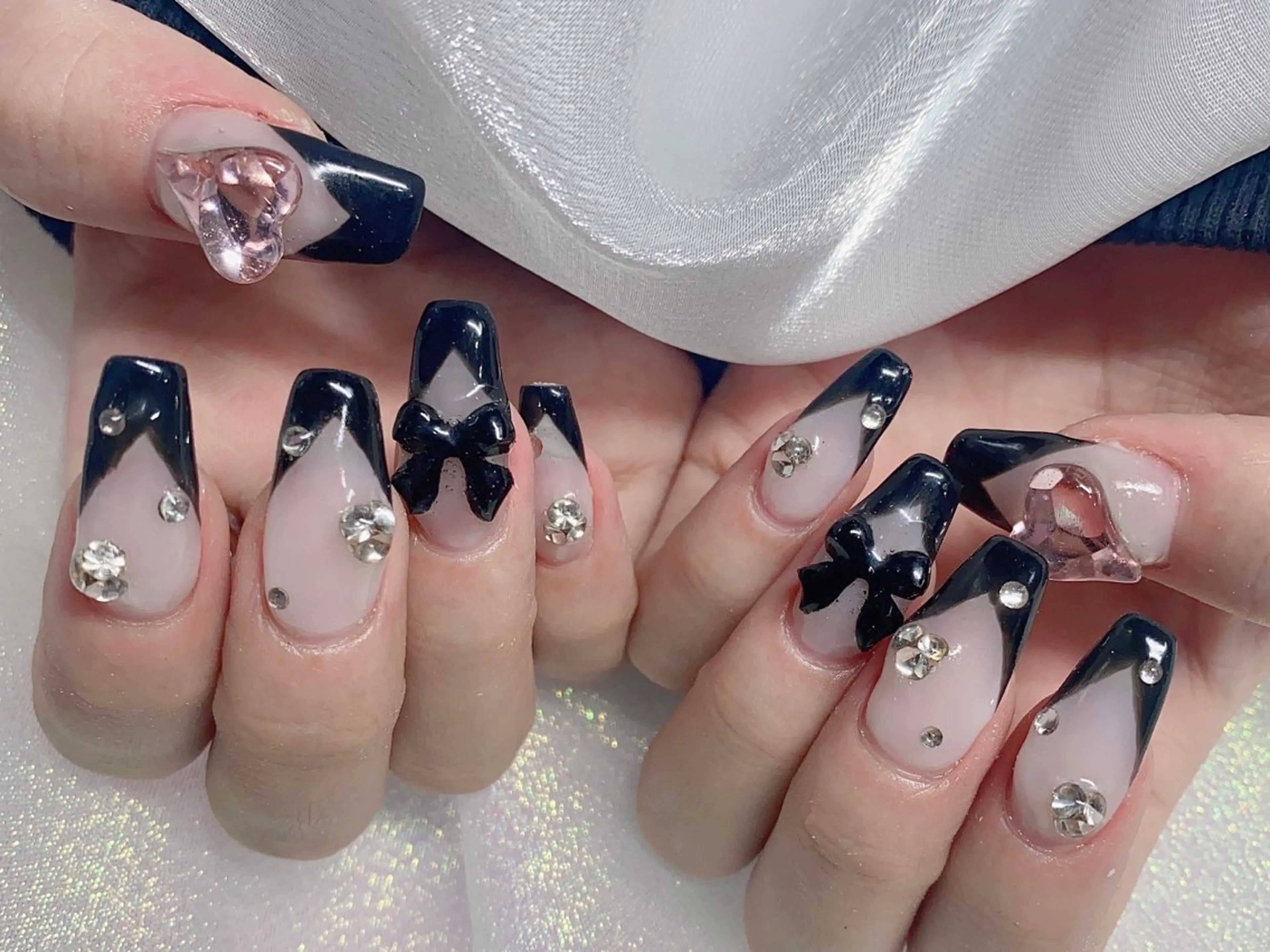 ネイル 長さ出し ジェルネイル キラキラネイル 大理石ネイル(マーブル) ニュアンスネイル Morpho nailのネイルデザイン