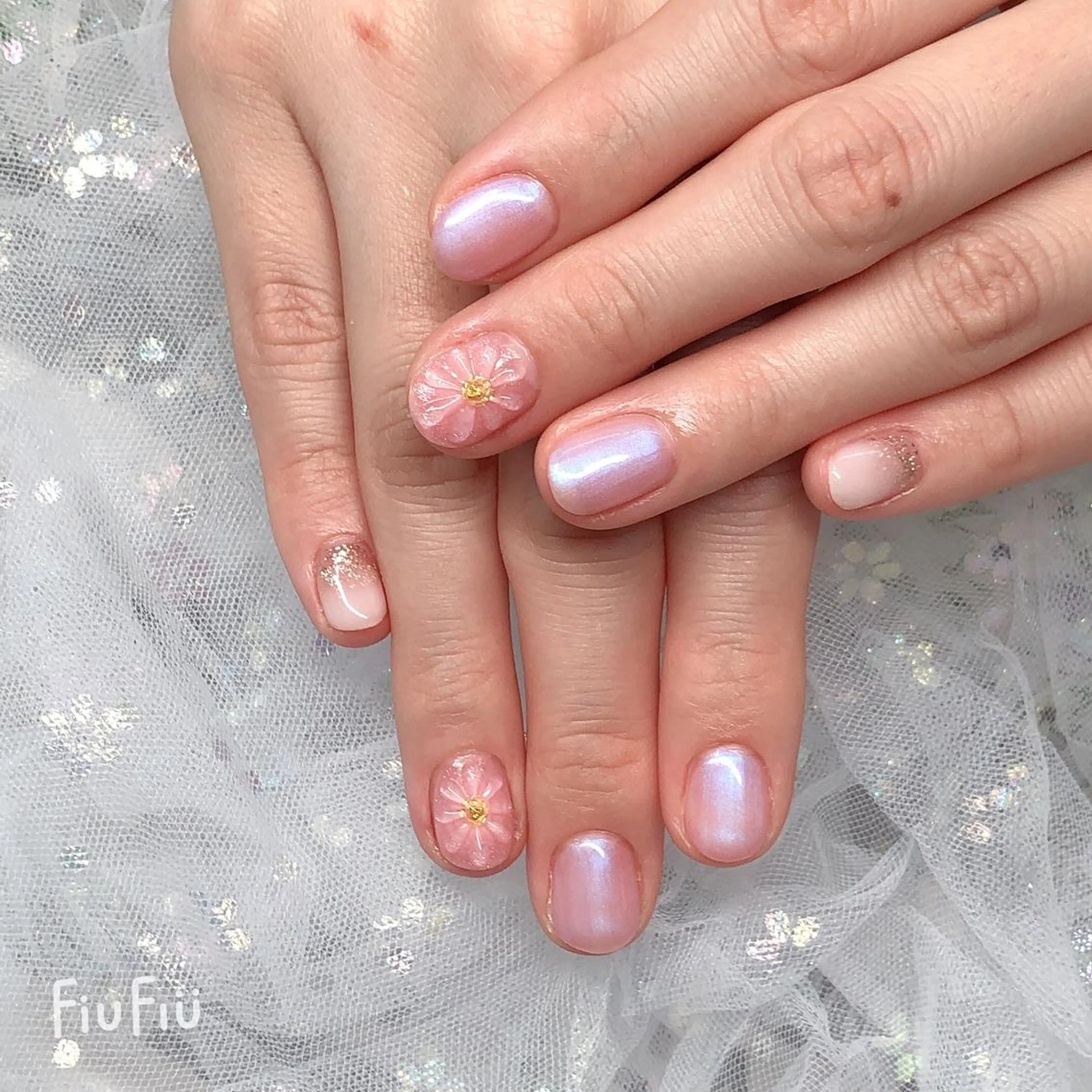 ショート ネイル 桜ネイル ピンク ハンドネイル ハンドケア ハク キのネイルデザイン