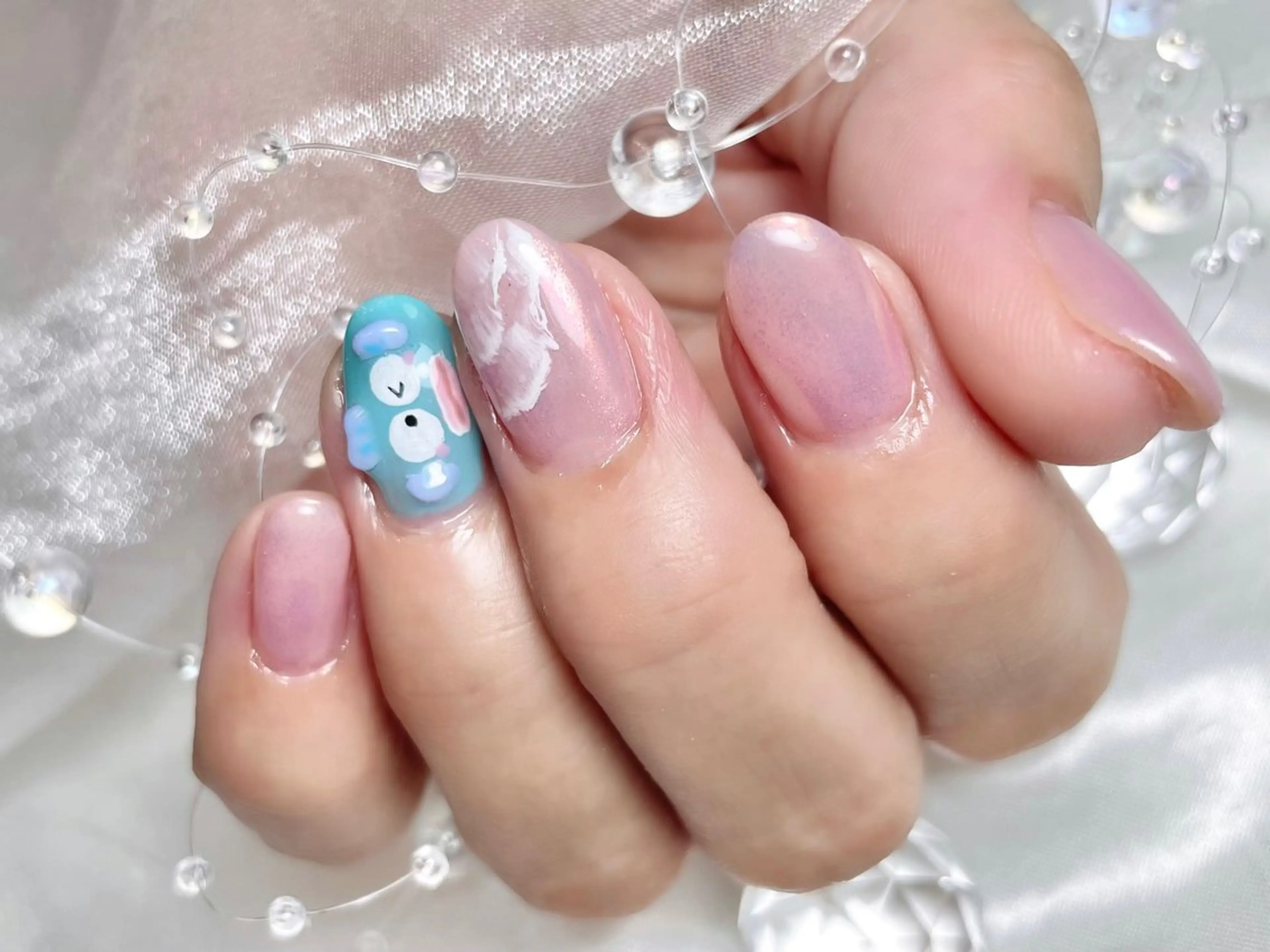 ネイル ジェルネイル ミラーネイル パラジェル 夏ネイル ワンホンネイル ハンドネイル ゆりか ジョアアンジェ福島のネイルデザイン
