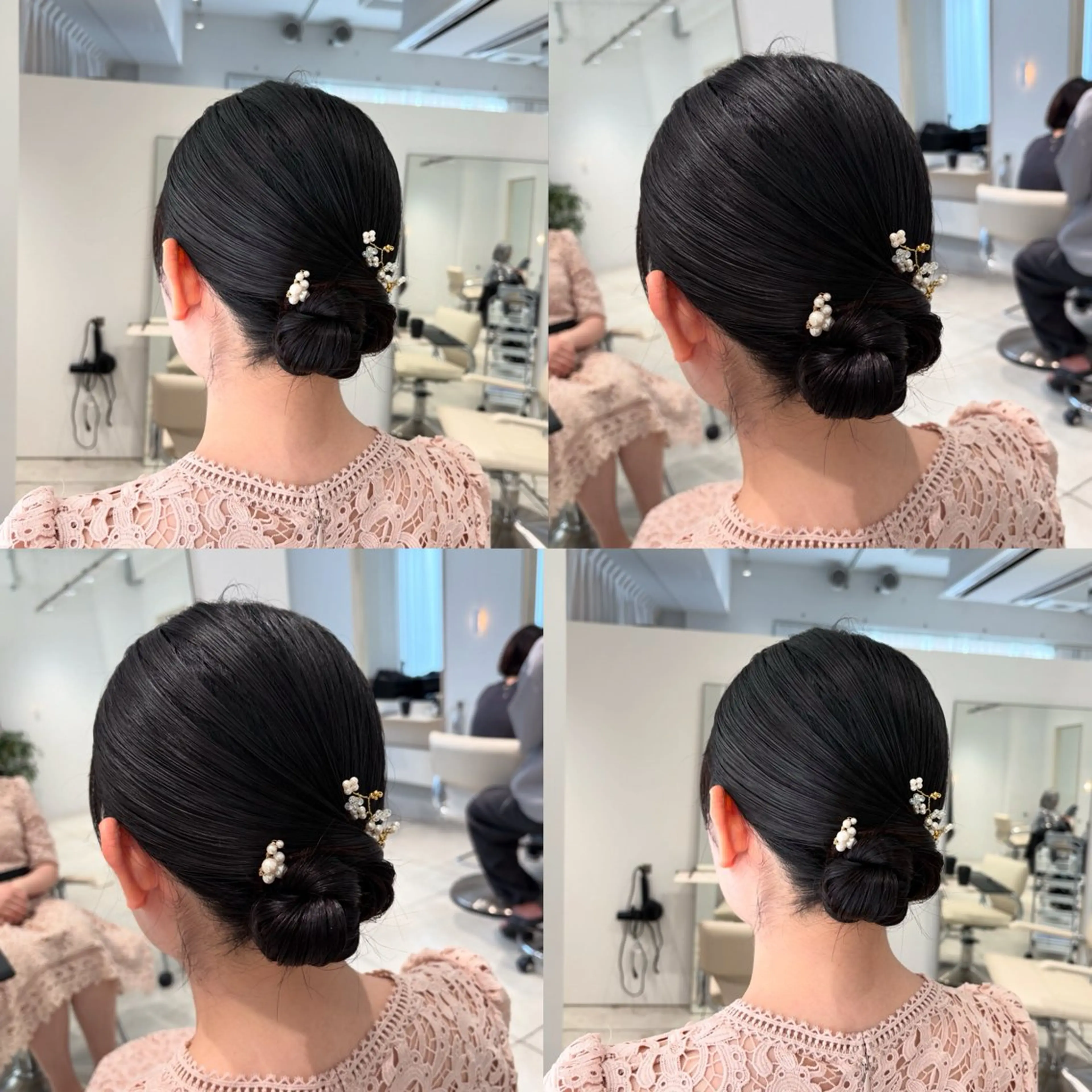 ミディアム ヘアアレンジ お団子ヘア 結婚式・ブライダル ヘアセット カジュアルを女っぽく 𝗮𝘆𝗮𝗰𝗼のヘアスタイル