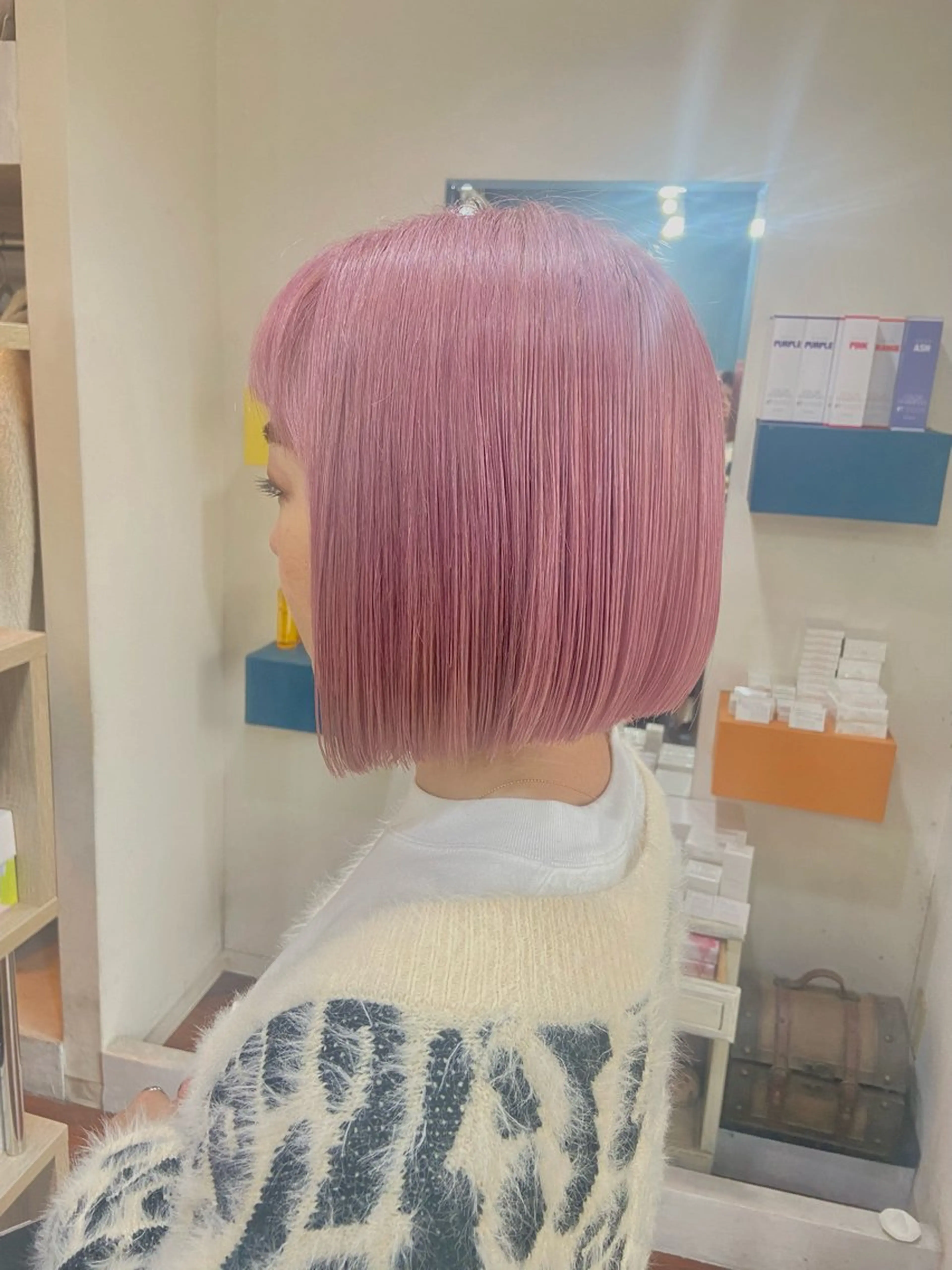 ミディアム カラー ピンクカラー ホワイトピンク 髪質改善/ストレート /透明感/西川奈穂のヘアスタイル