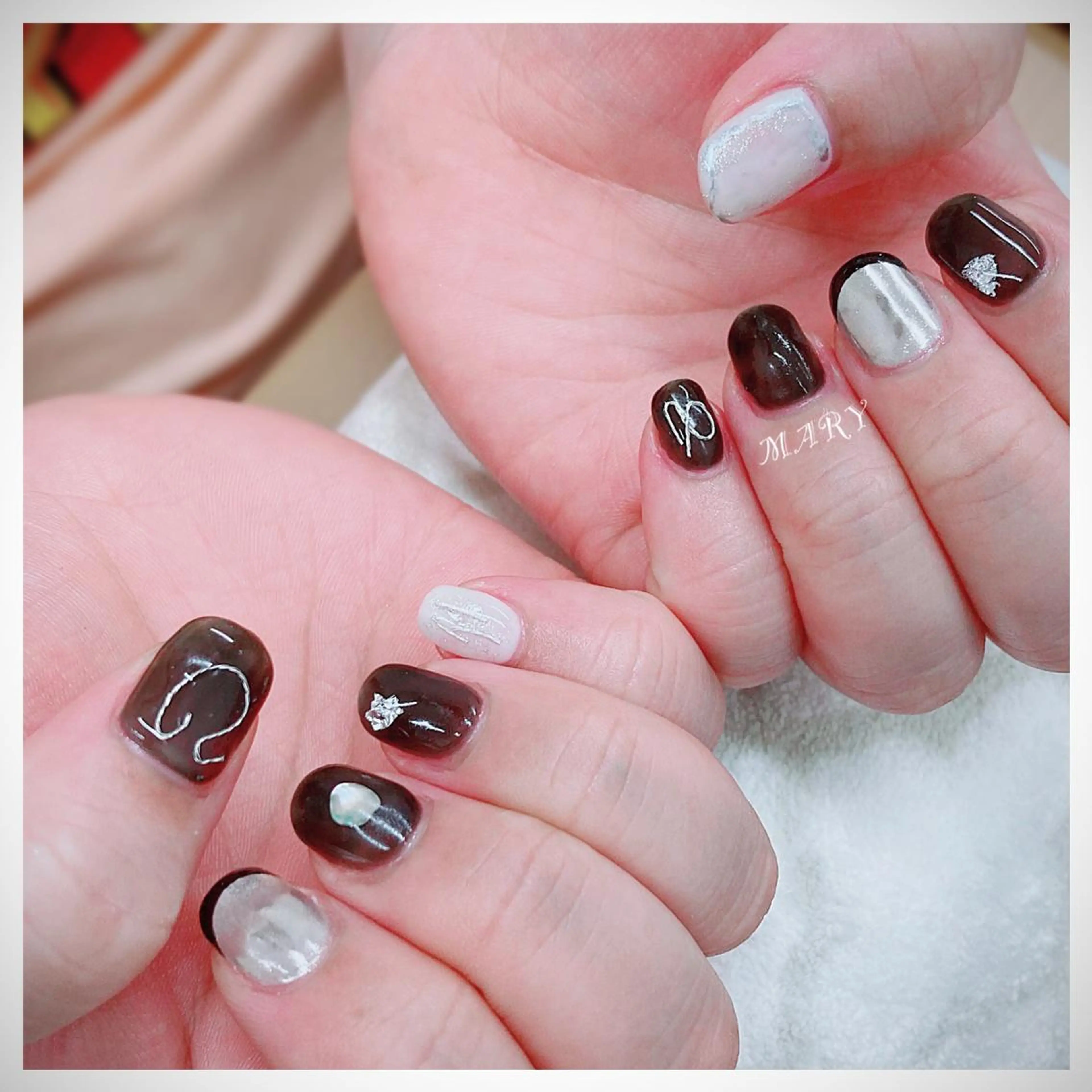ネイル アートネイル フレンチネイル ミラーネイル 持ち込み ニュアンスネイル ハンドネイル Mary nail所属・Mary nail .narumiのネイルデザイン