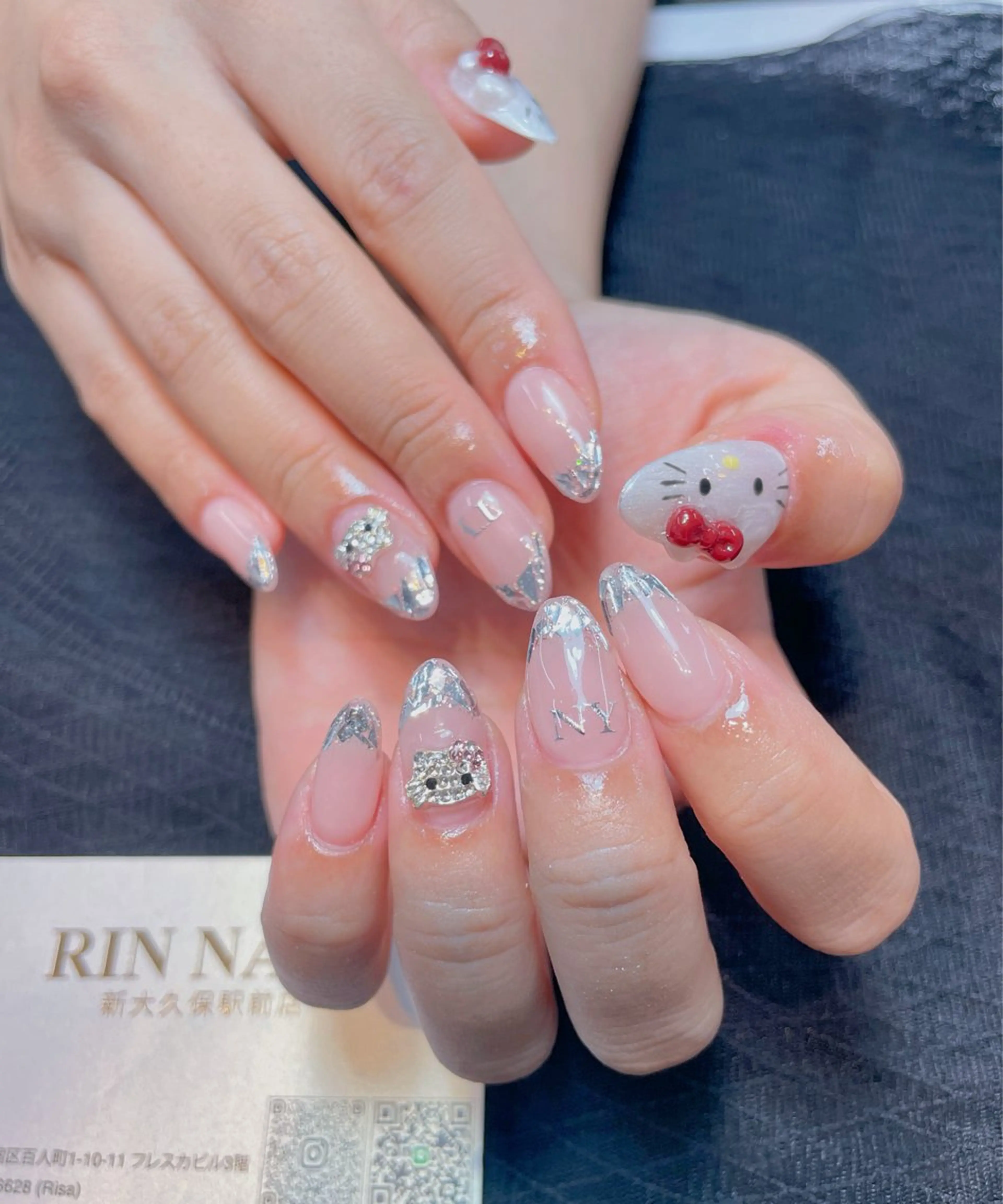ネイル アートネイル 長さ出し ガーリー 韓国ネイル 持ち込み Rin Nail 新大久保店のネイルデザイン