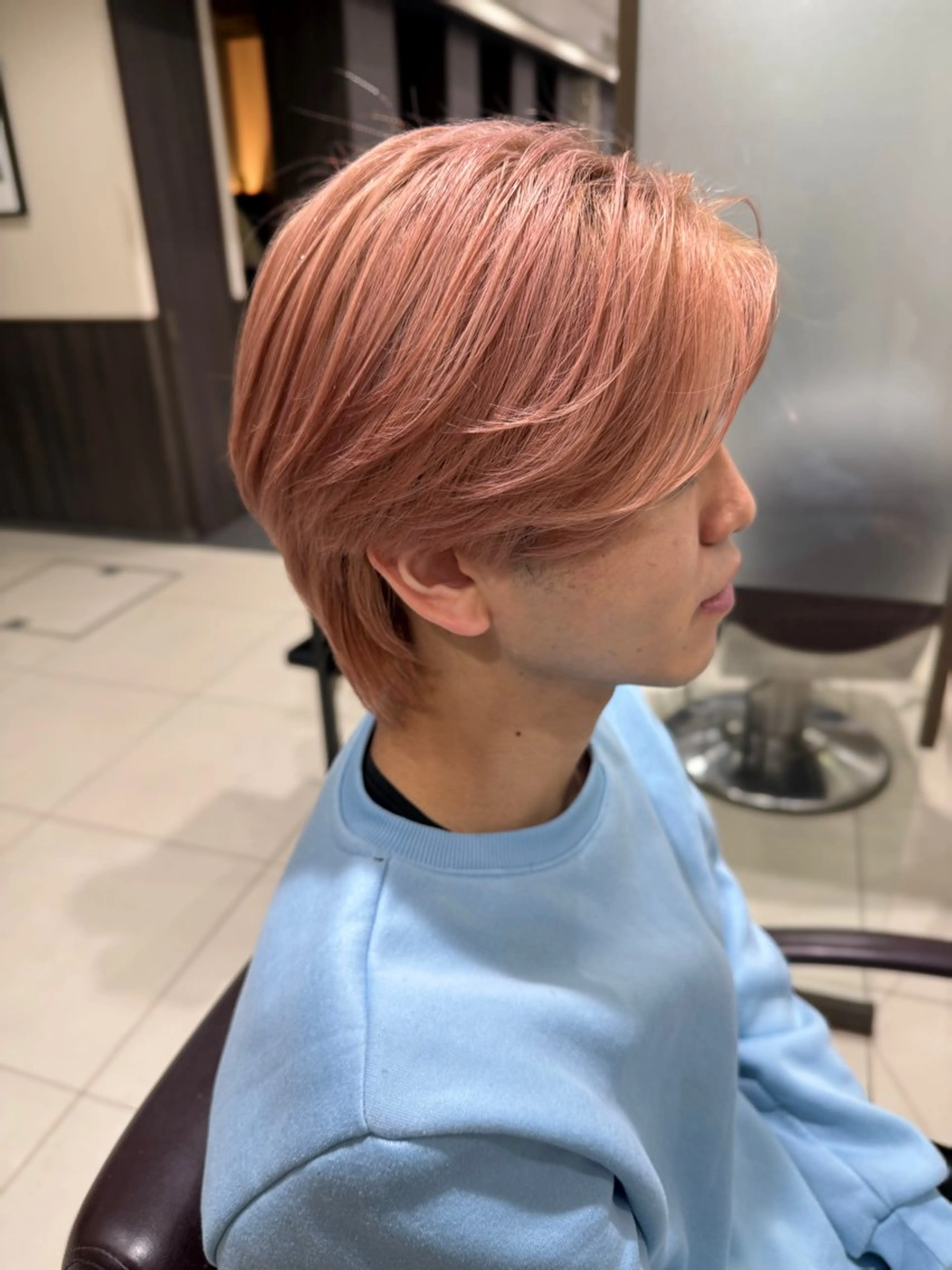 カラー メンズ オレンジ オレンジピンク ピンクカラー カット ヘアカラー ブリーチ/艶カラー /縮毛矯正/みなのヘアスタイル