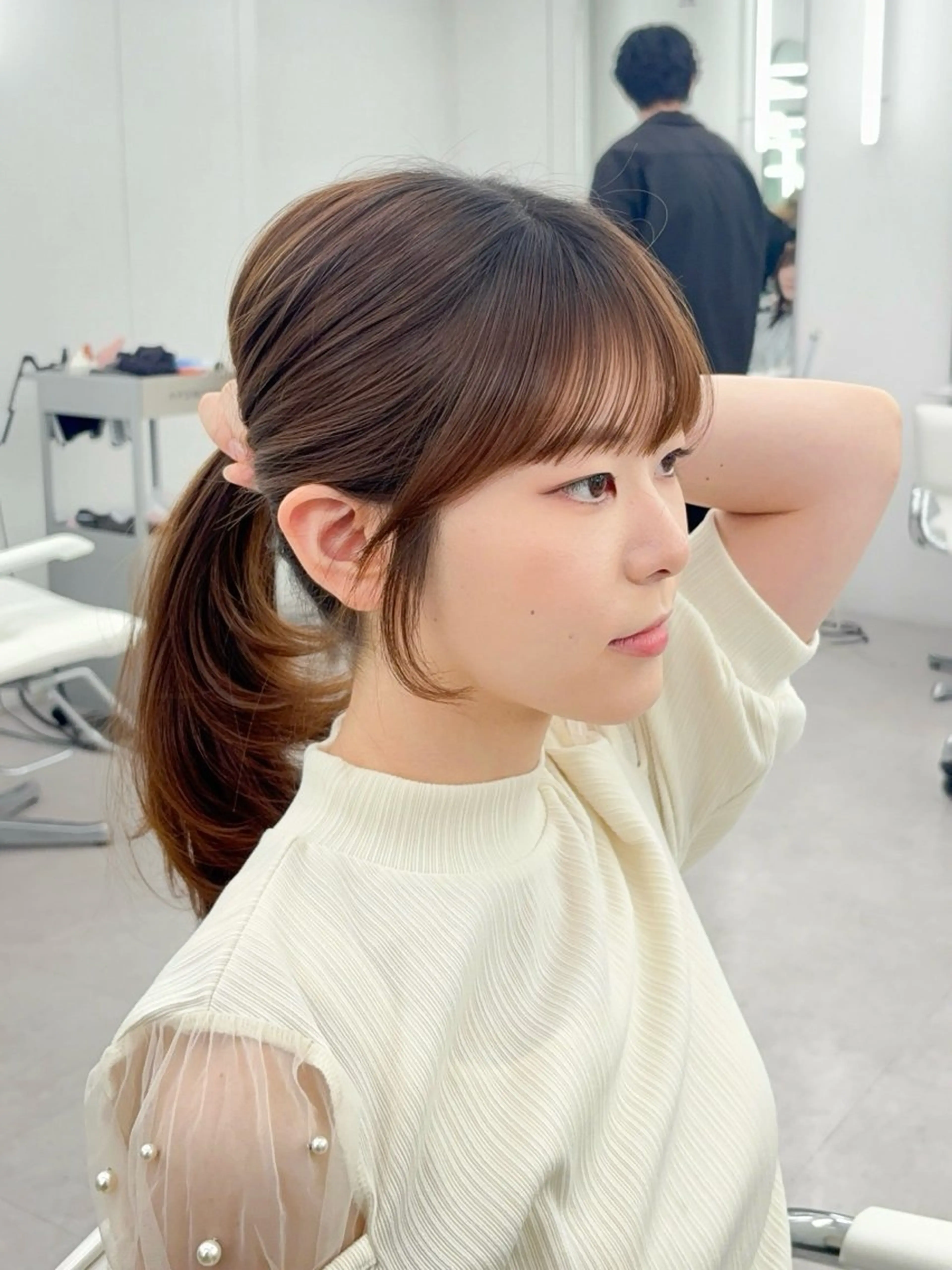 セミロング レイヤーカット 小顔カット カット ヘアカラー トリートメント 韓国ヘア/レイヤー/ 顔まわり足立遥奈のヘアスタイル