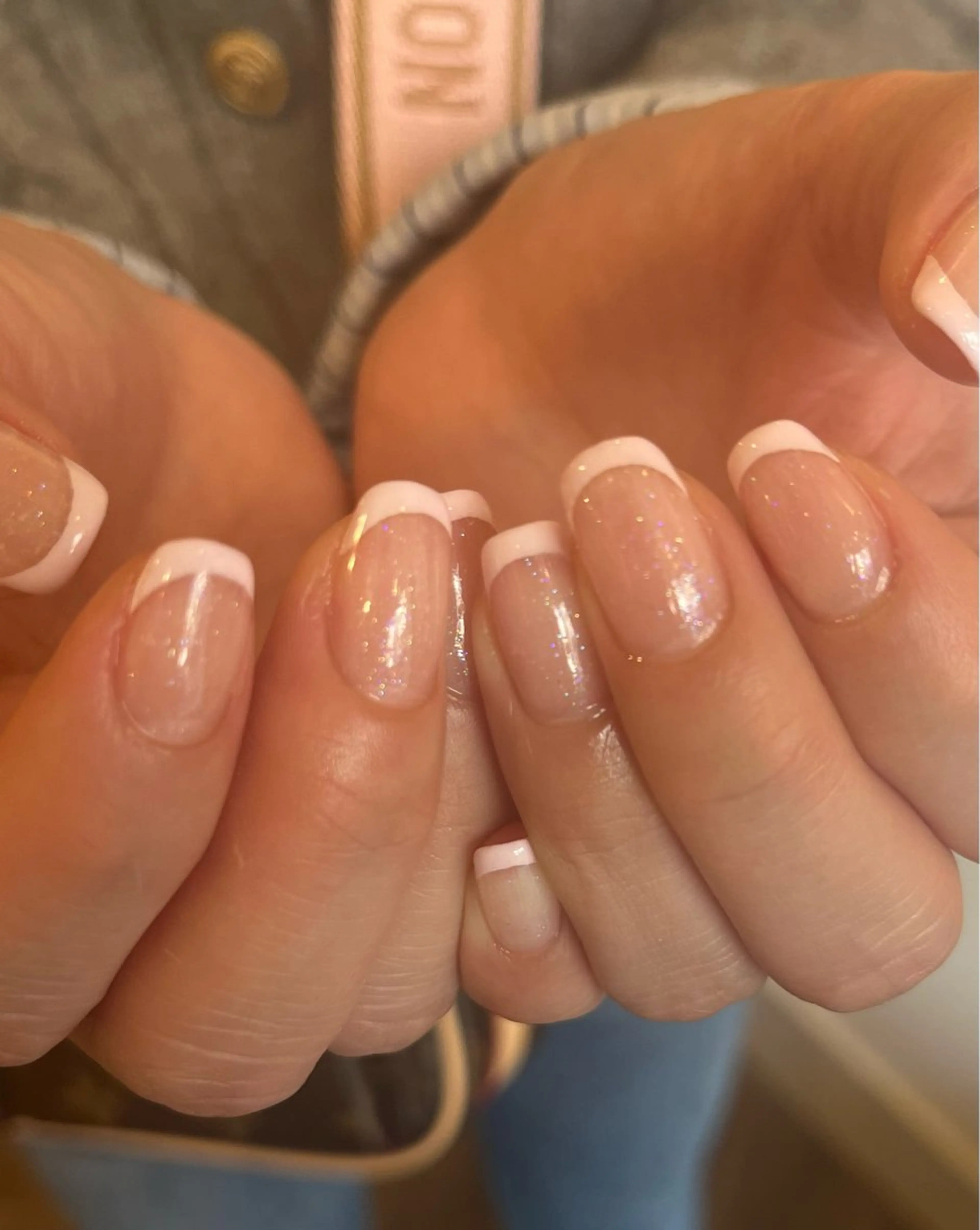 ネイル フレンチネイル ラメ(グリッター) ピンク 春ネイル ハンドネイル AT.1011(アトリエテンイレブン)所属・AT.1011 (ハルカ)のネイルデザイン