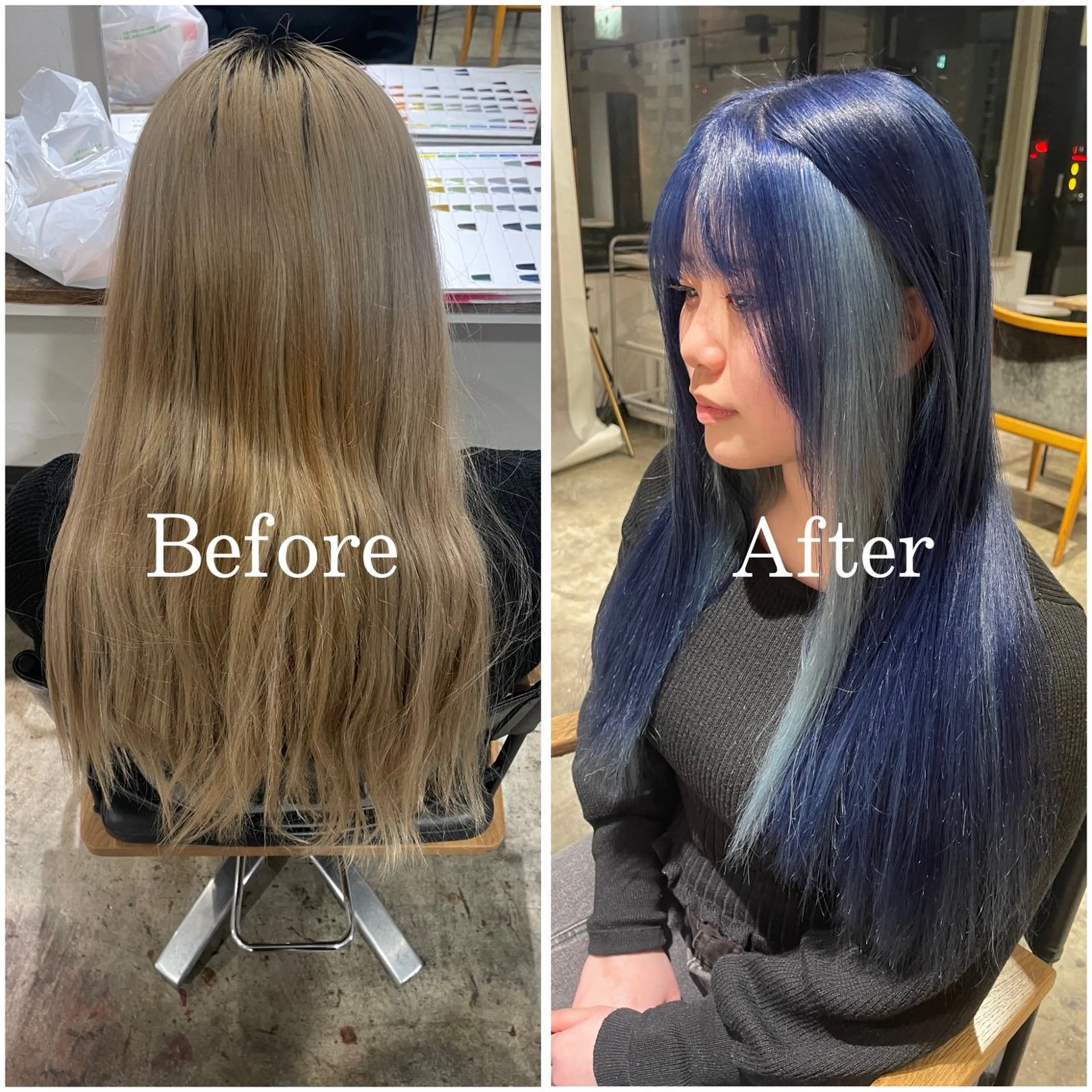 ロング カラー ブリーチ ブルーカラー デザインカラー ハイトーンカラー インナーカラー ムラ修正/ ハイトーン💖Riaのヘアスタイル