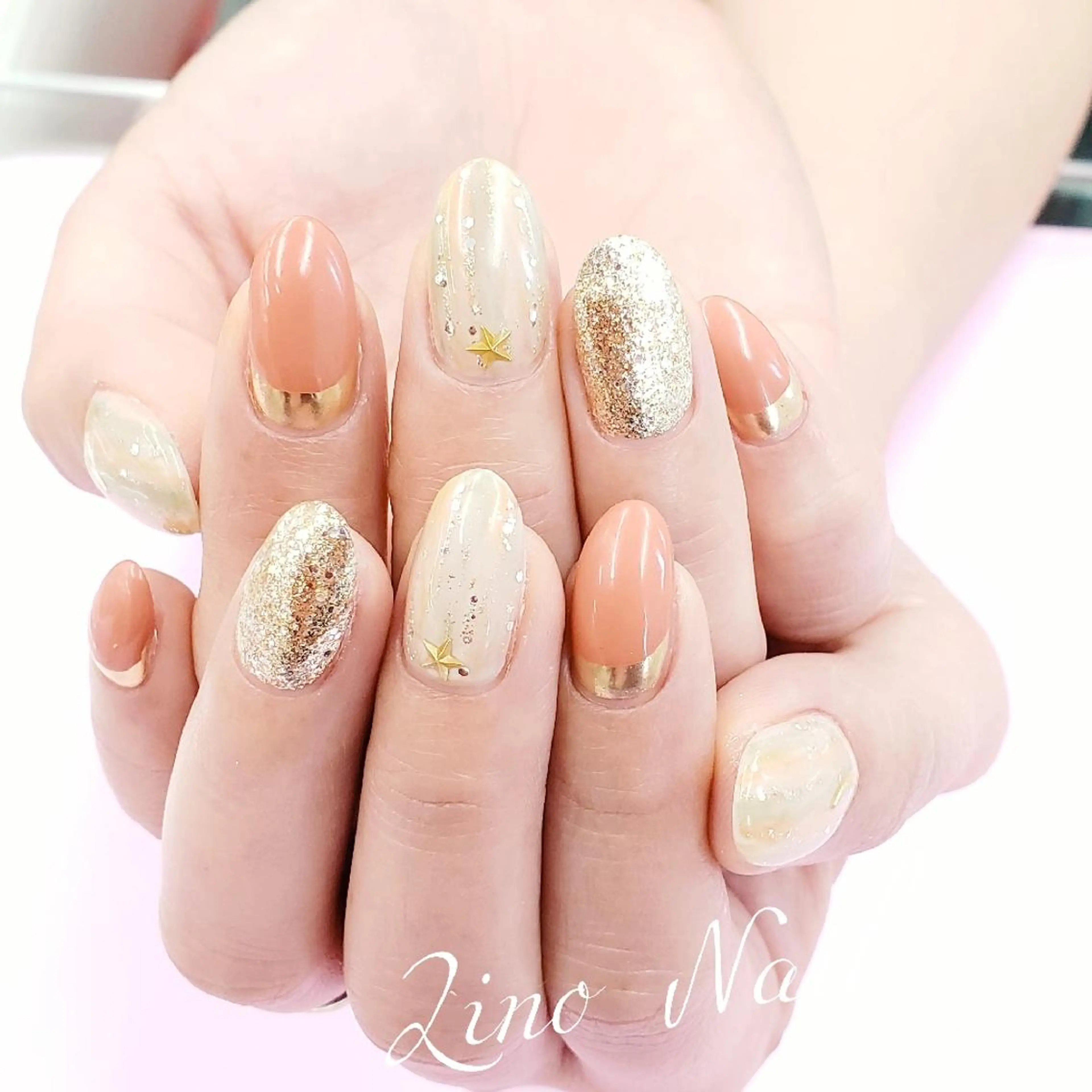 ネイル フレンチネイル ジェルネイル キラキラネイル ミラーネイル ニュアンスネイル Lino Nailのネイルデザイン