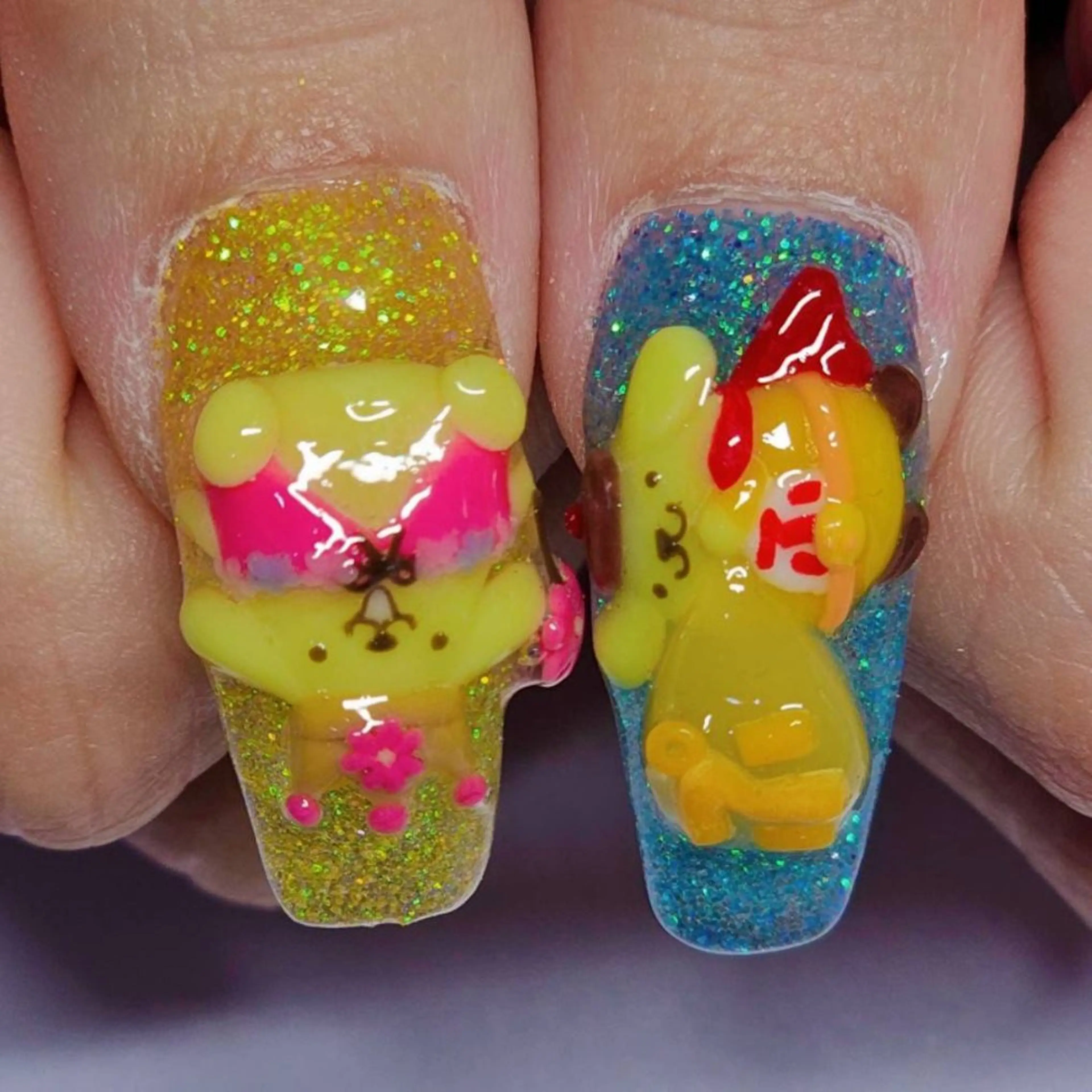 ネイル アートネイル ラメ(グリッター) 水色 春ネイル 黄色 ハンドネイル よしだ ひろきのネイルデザイン
