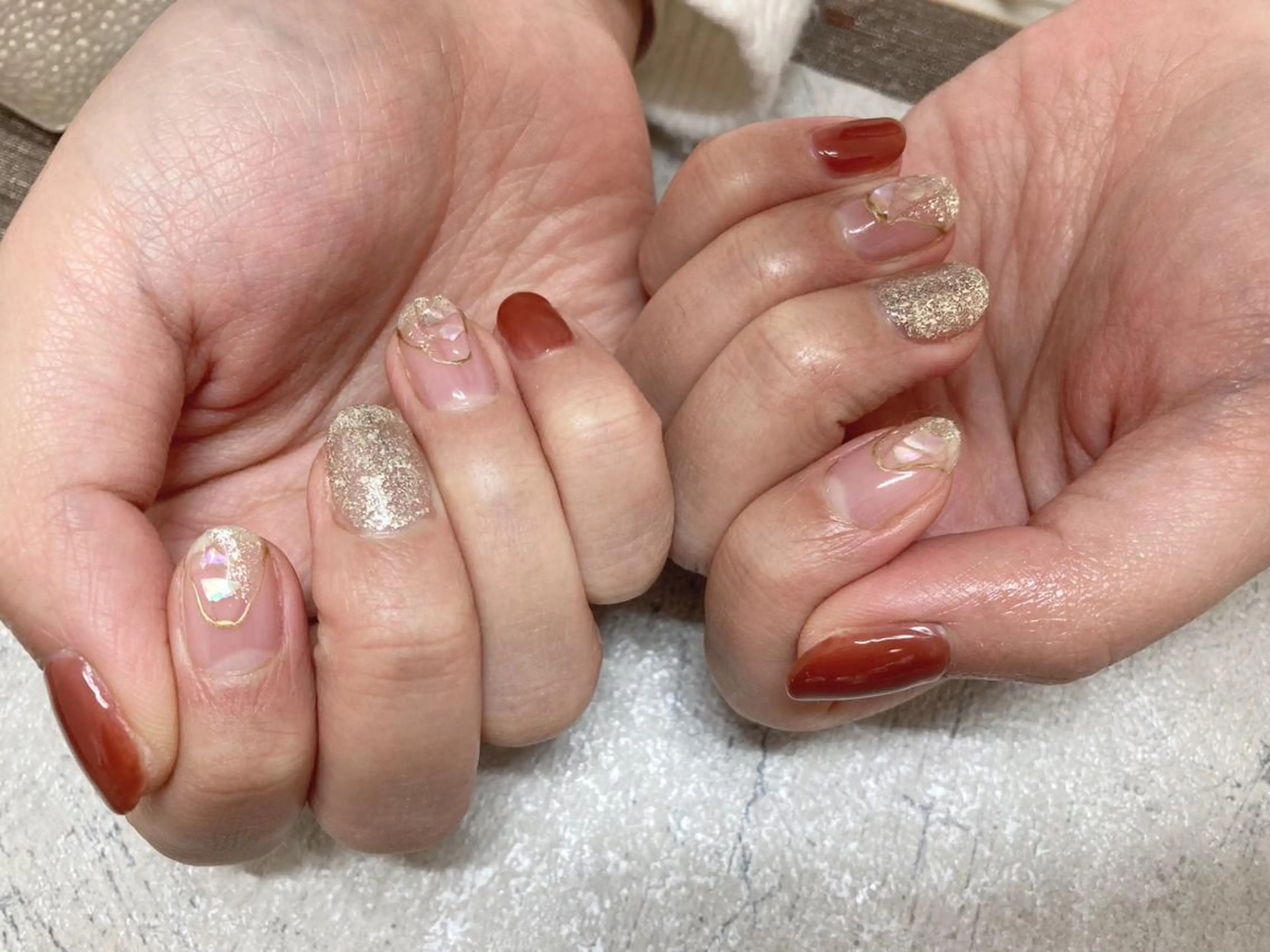 ネイル ブラウン フットネイル ジェルネイル 韓国ネイル マグネットネイル ハンドネイル Mogu nail 二子玉川のネイルデザイン