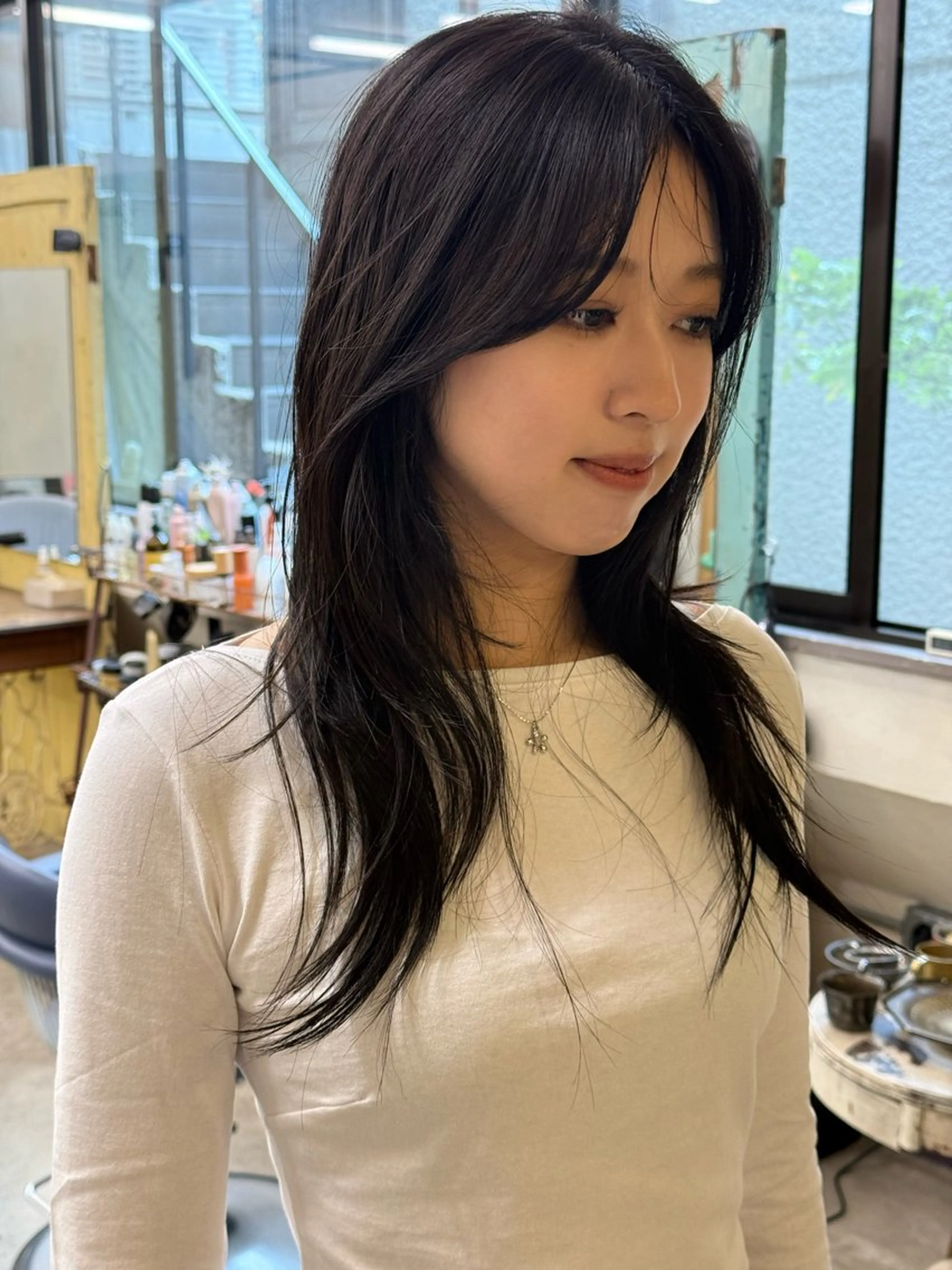 ロング カラー ハッシュカット 韓国レイヤー　 suzuのヘアスタイル