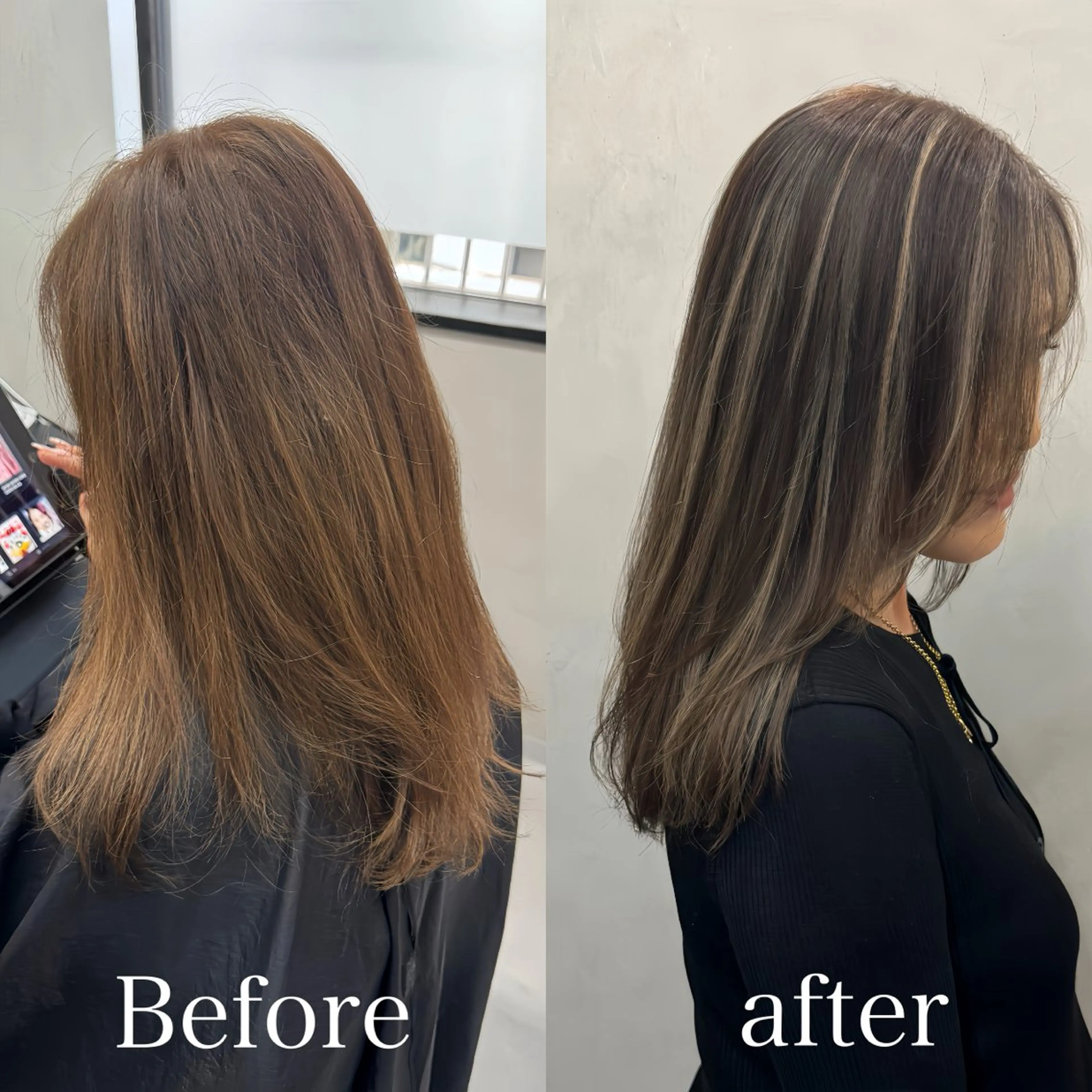 セミロング カラー ブリーチ ケアブリーチ 透明感カラー ダブルカラー ハイライトカラー カット ヘアカラー ハイライト／髪質改善 裕樹のヘアスタイル