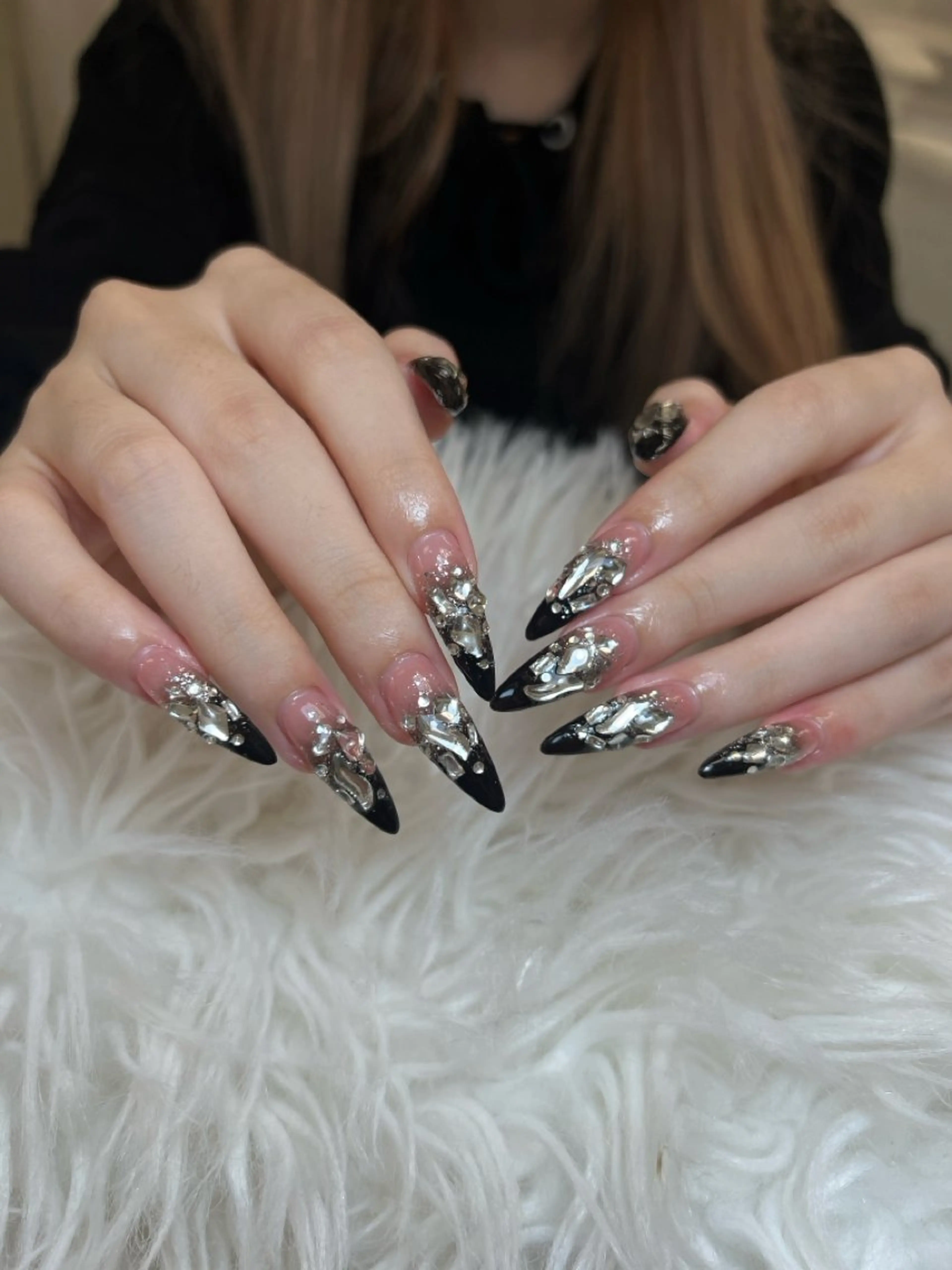 ネイル アートネイル オーロラネイル チークネイル 長さ出し フットネイル Noiranail_ studio川越西口のネイルデザイン