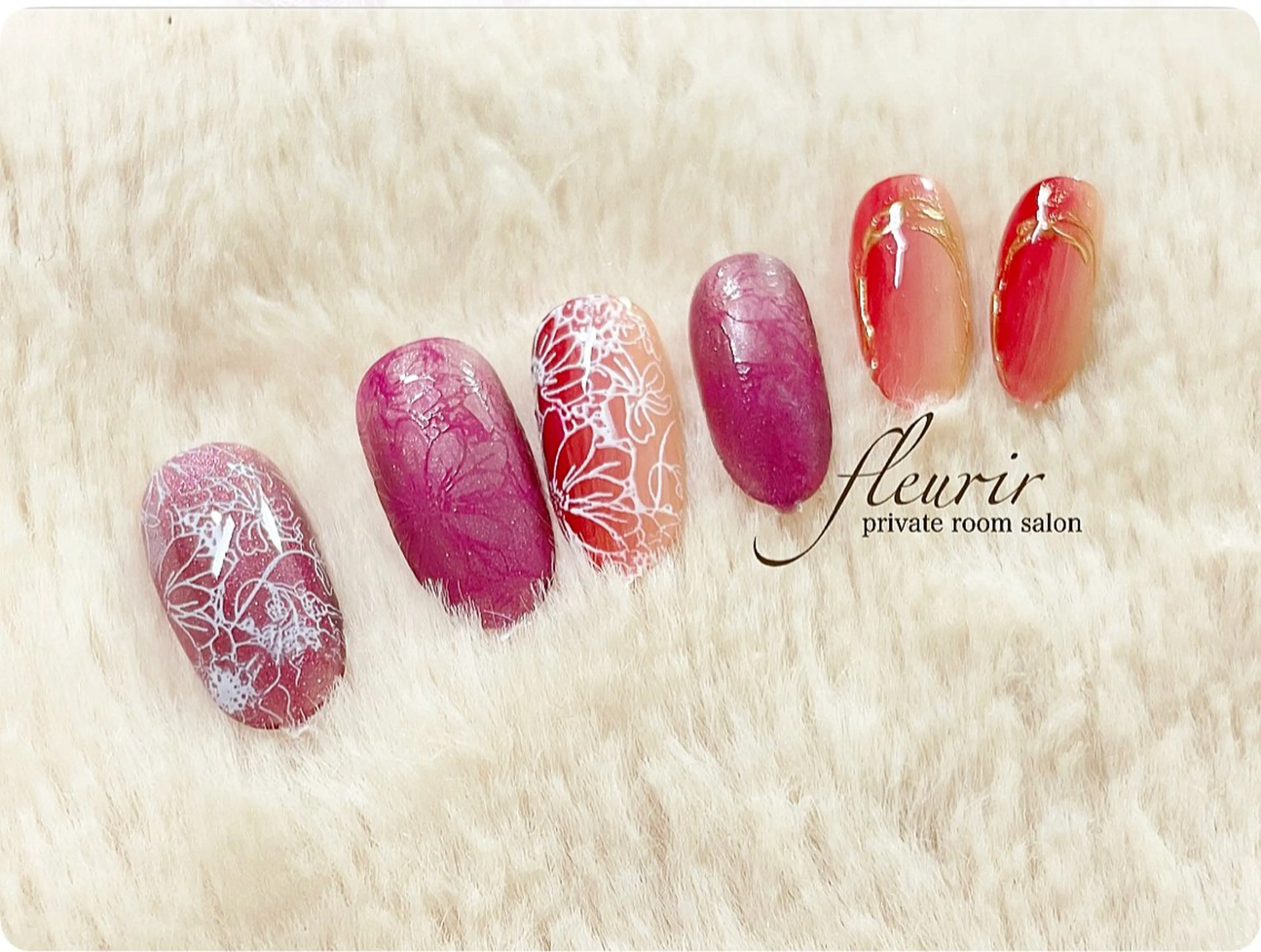 ネイル アートネイル フラワーネイル ゴールド マグネットネイル マットネイル フルリール 【プライベートサロンのネイルデザイン