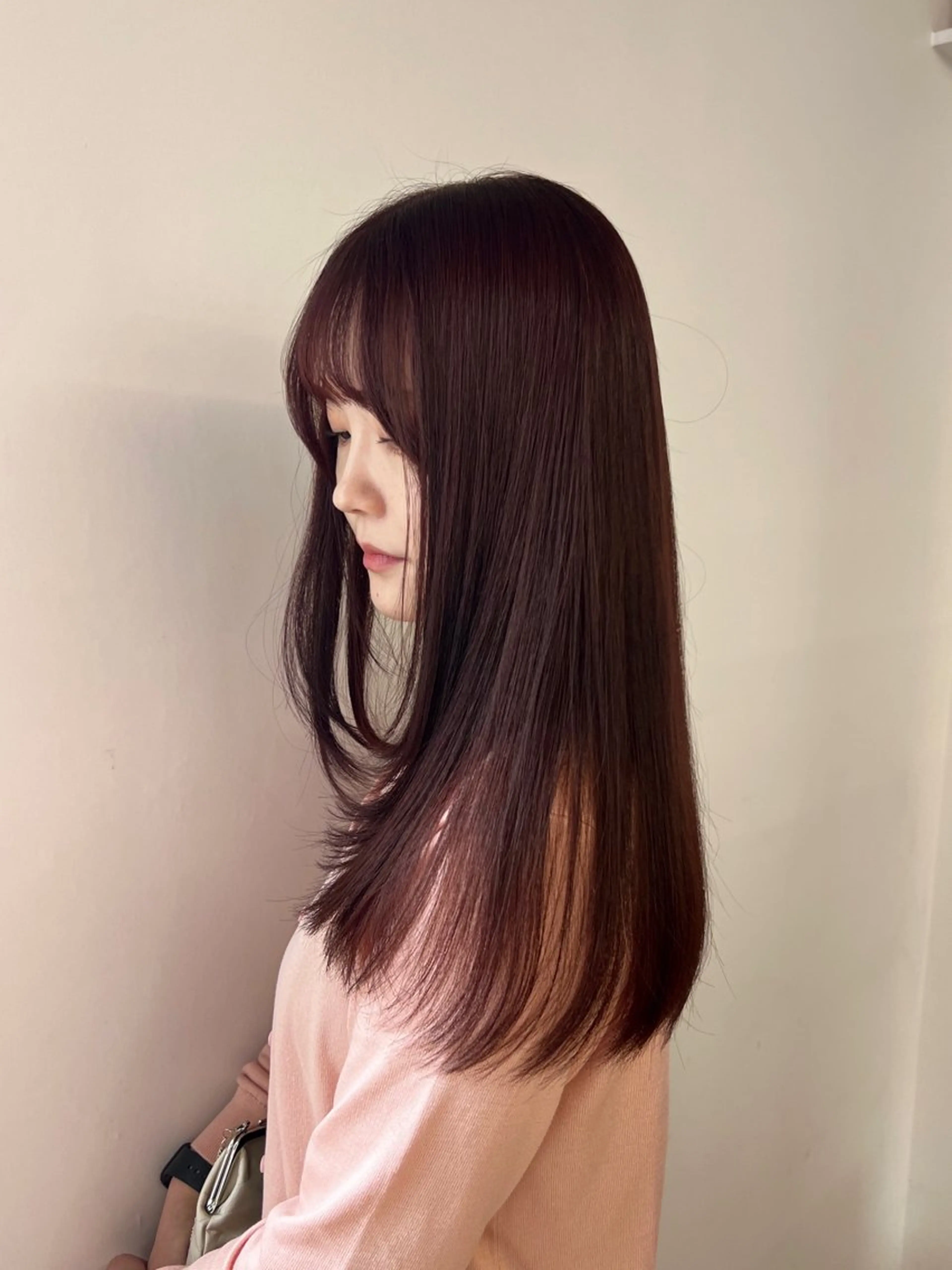 ロング カラー 韓国風ヘア 似合わせカット 小顔カット カット ヘアカラー トリートメント 武田涼レイヤーカット 髪質改善×縮毛矯正のヘアスタイル