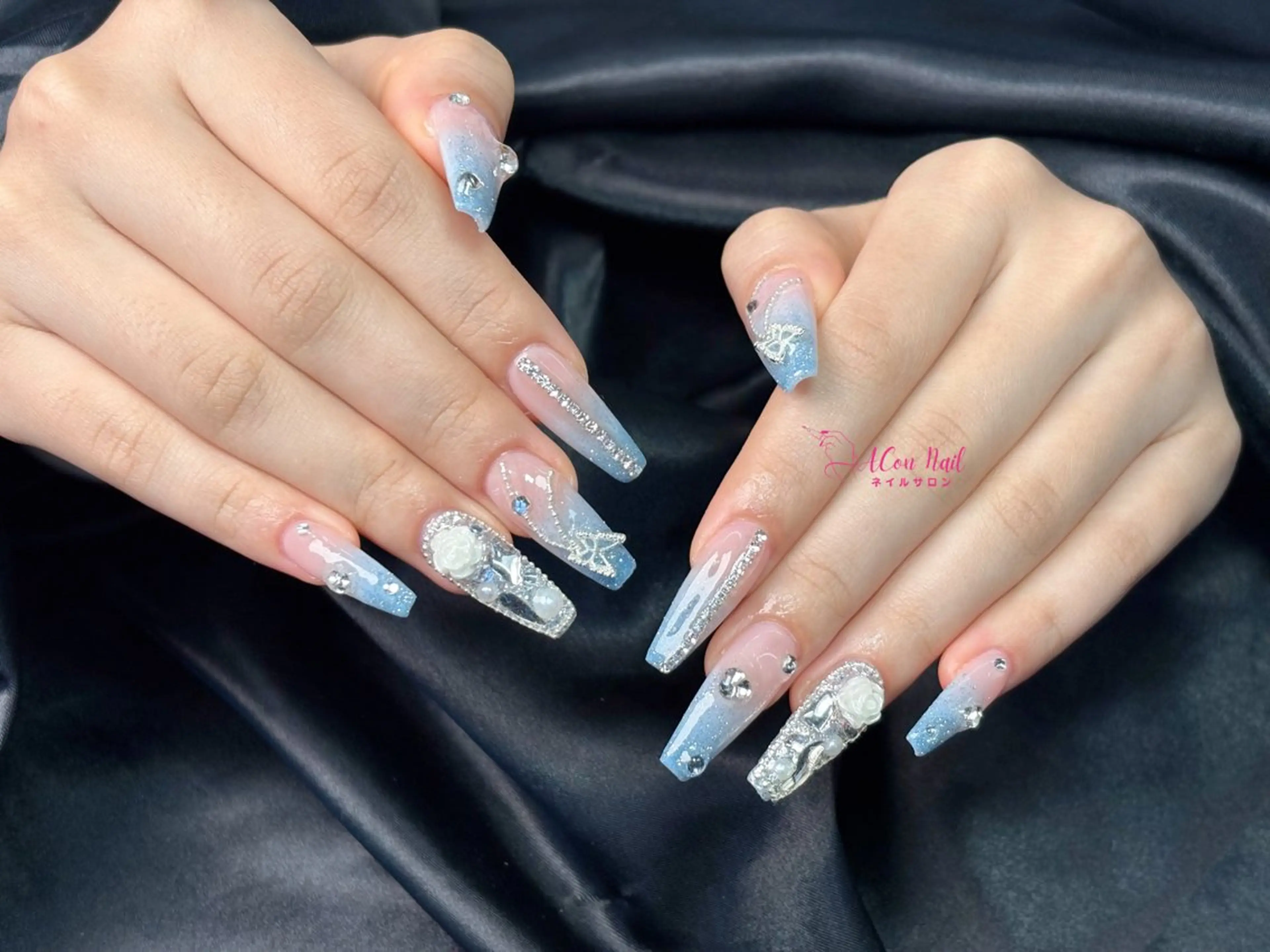 ネイル 桜ネイル 長さ出し フラワーネイル フレンチネイル ジェルネイル ハンドネイル AConNailSalon所属・ACon NailSalonのネイルデザイン