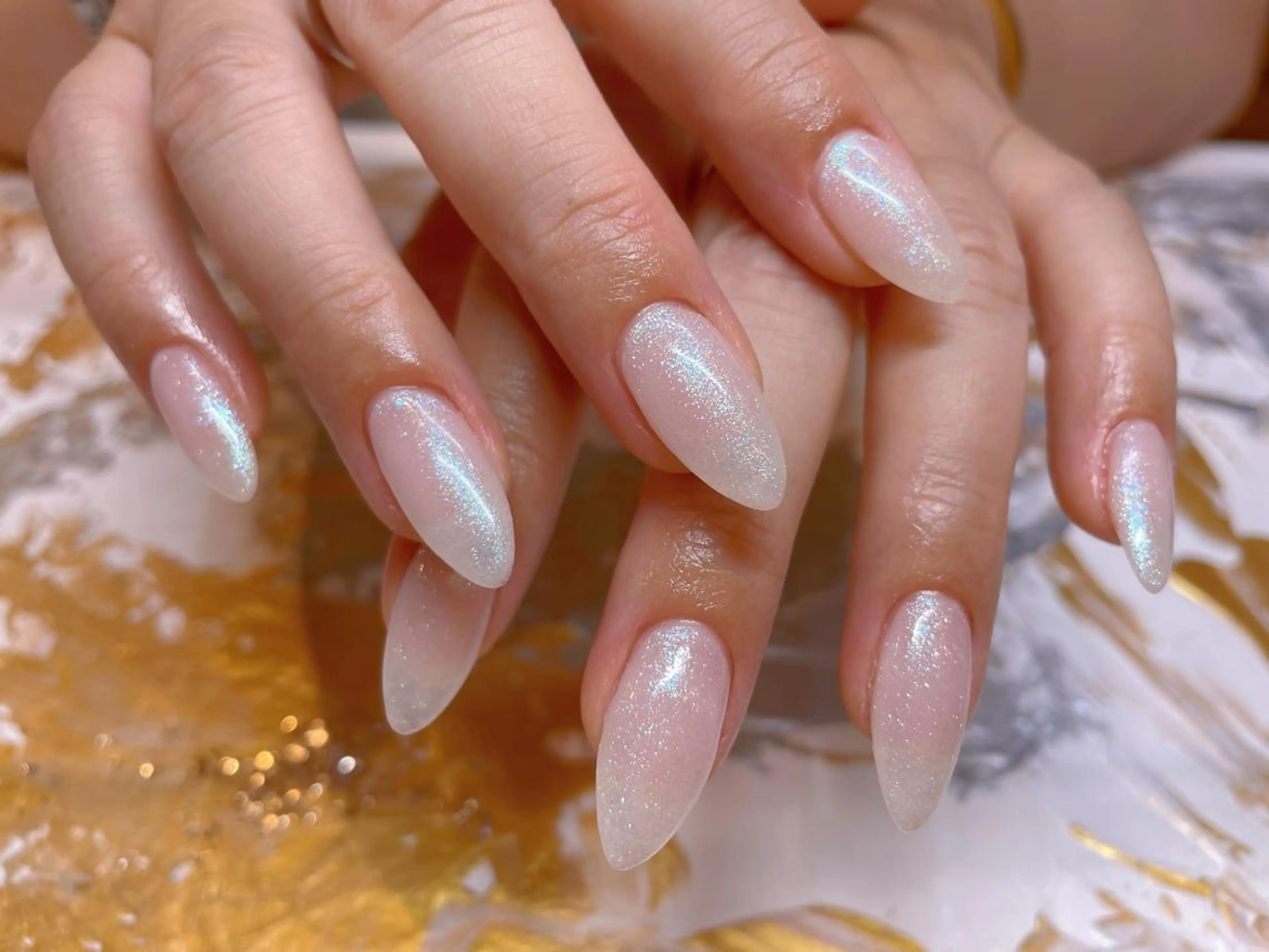 ネイル ブルー ラメ(グリッター) ホワイト ハンドネイル ネイリスト ❄️ユキ❄️のネイルデザイン