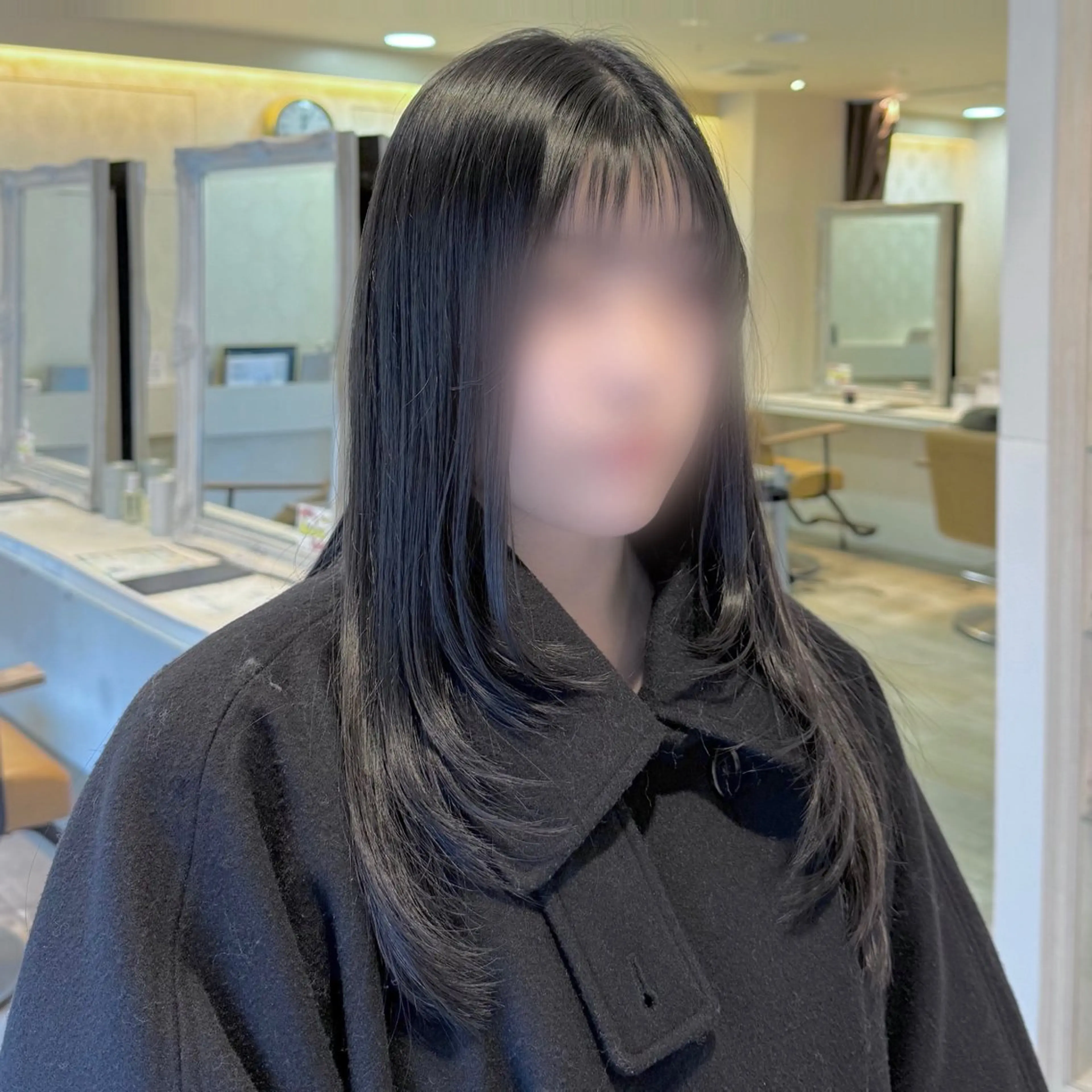 セミロング カラー ヘアアレンジ 黒髪 顔周りカット 韓国風ヘア レイヤーカット トリートメント カット トリートメント ヘアセット 韓国ヘア/レイヤー 顔周りカット/ユキナのヘアスタイル